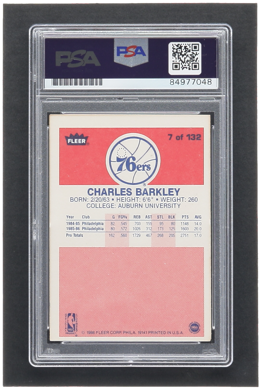 Charles Barkley Signed 1986-87 Fleer #7 RC (PSA | Autograph Graded PSA 10) at PristineAuction.com Charles Barkley Signed 1986-87 Fleer #7 RC (PSA | Autograph Graded PSA 10) at PristineAuction.com