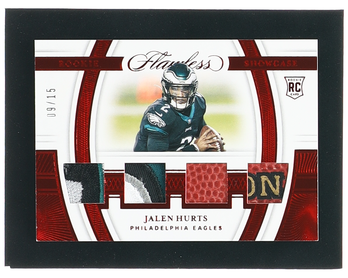 Jalen Hurts 2020 Panini Flawless Rookie Showcase Materials Ruby #14 #09/15 RC at PristineAuction.com Jalen Hurts 2020 Panini Flawless Rookie Showcase Materials Ruby #14 #09/15 RC at PristineAuction.com