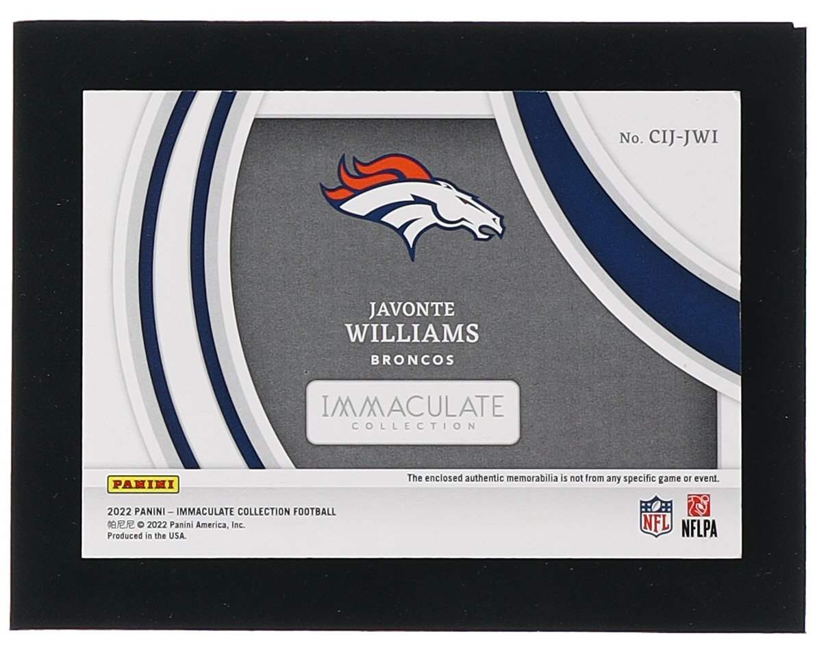 Javonte Williams 2022 Immaculate Collection Clearly Immaculate Jerseys Prime #20 #04/10 at PristineAuction.com Javonte Williams 2022 Immaculate Collection Clearly Immaculate Jerseys Prime #20 #04/10 at PristineAuction.com