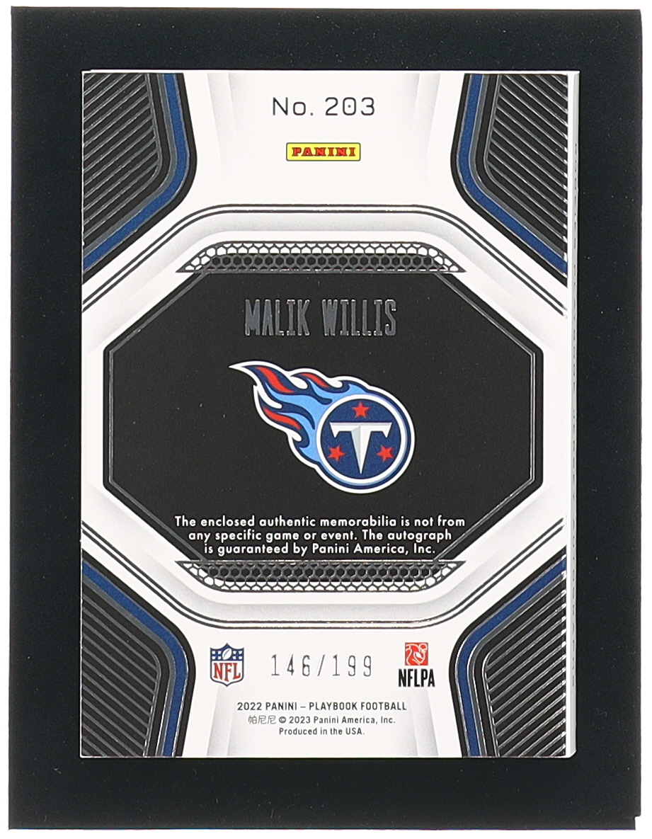 Malik Willis 2022 Panini Playbook #203 JSY AU RC #146/199 at PristineAuction.com Malik Willis 2022 Panini Playbook #203 JSY AU RC #146/199 at PristineAuction.com