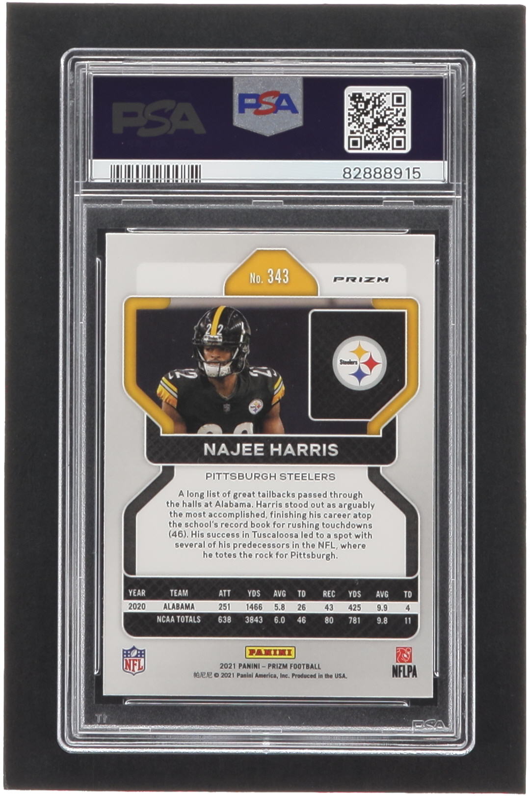 Najee Harris Signed 2021 Panini Prizm Prizms Lazer #343 RC (PSA) at PristineAuction.com Najee Harris Signed 2021 Panini Prizm Prizms Lazer #343 RC (PSA) at PristineAuction.com
