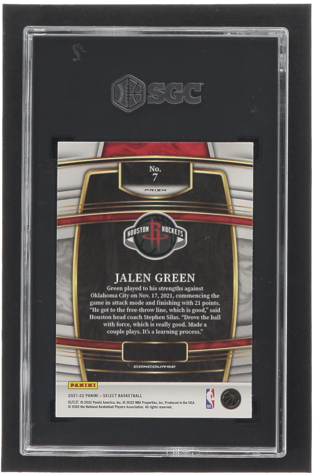 Jalen Green 2021-22 Select Prizms Green White Purple #7 RC (SGC 9.5) at PristineAuction.com Jalen Green 2021-22 Select Prizms Green White Purple #7 RC (SGC 9.5) at PristineAuction.com