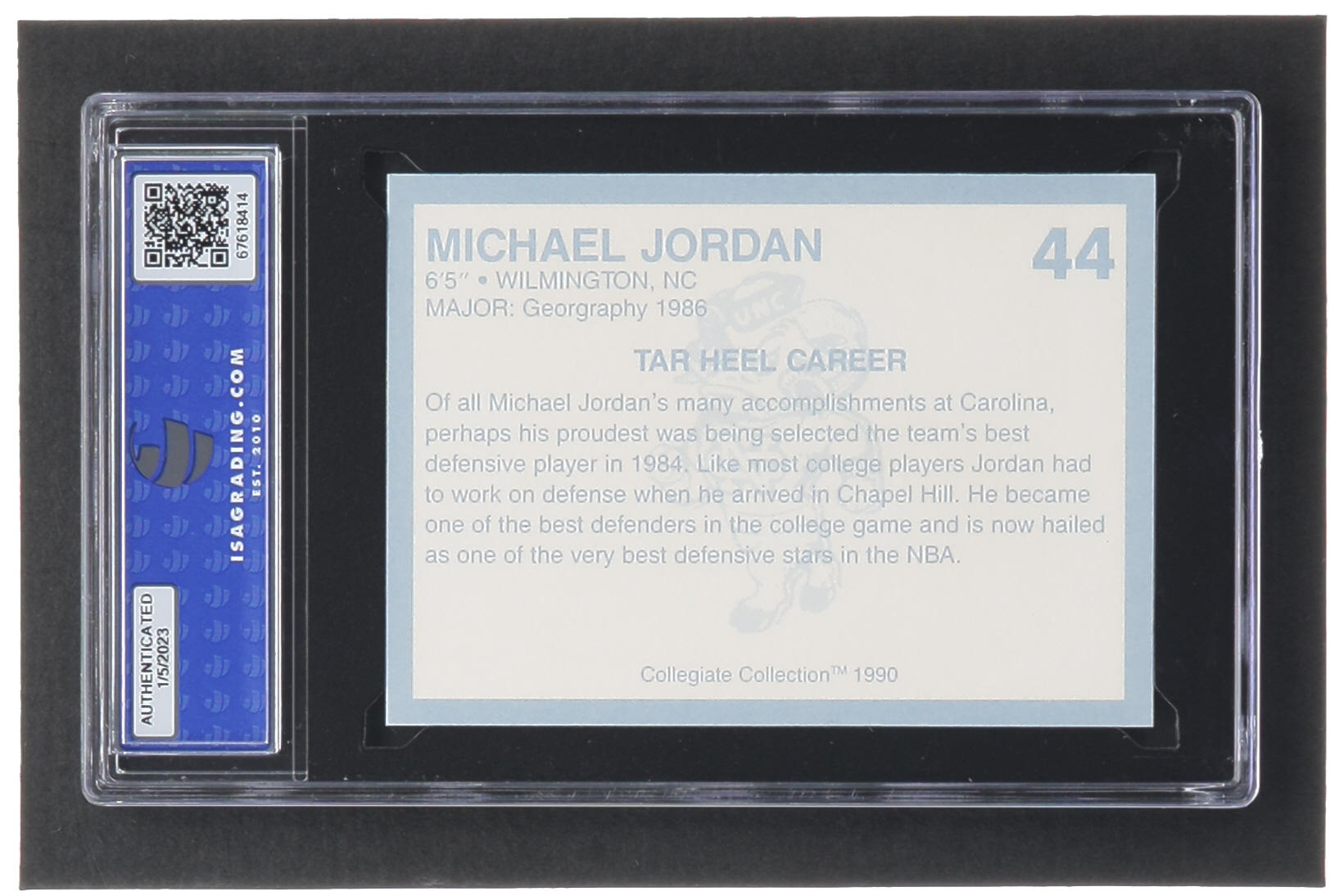 Michael Jordan 1990-91 North Carolina Collegiate Collection #44 (ISA 9) at PristineAuction.com Michael Jordan 1990-91 North Carolina Collegiate Collection #44 (ISA 9) at PristineAuction.com