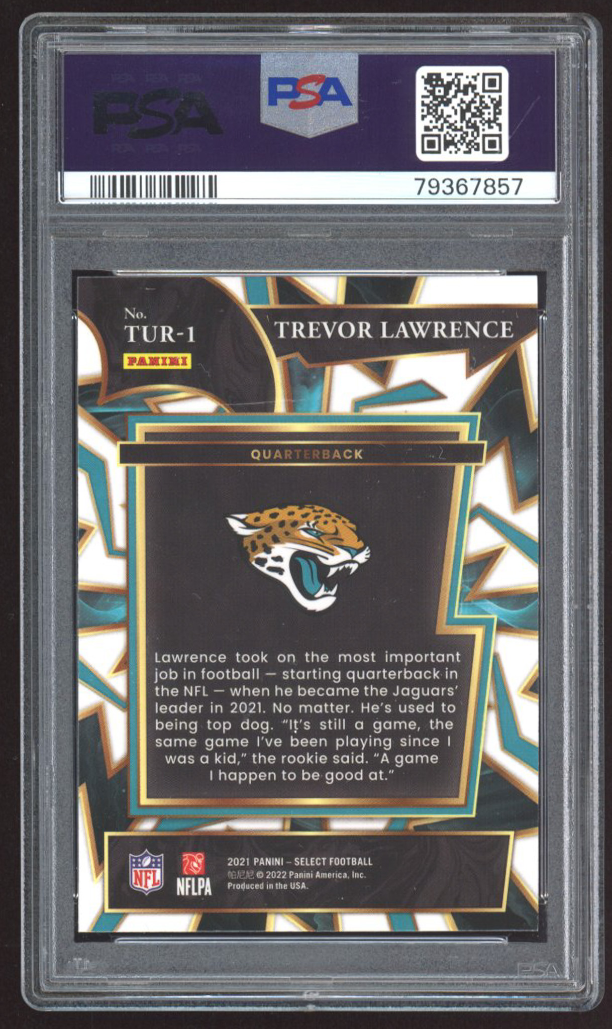 Trevor Lawrence 2021 Select Turbocharged #1 RC (PSA 10) at PristineAuction.com Trevor Lawrence 2021 Select Turbocharged #1 RC (PSA 10) at PristineAuction.com