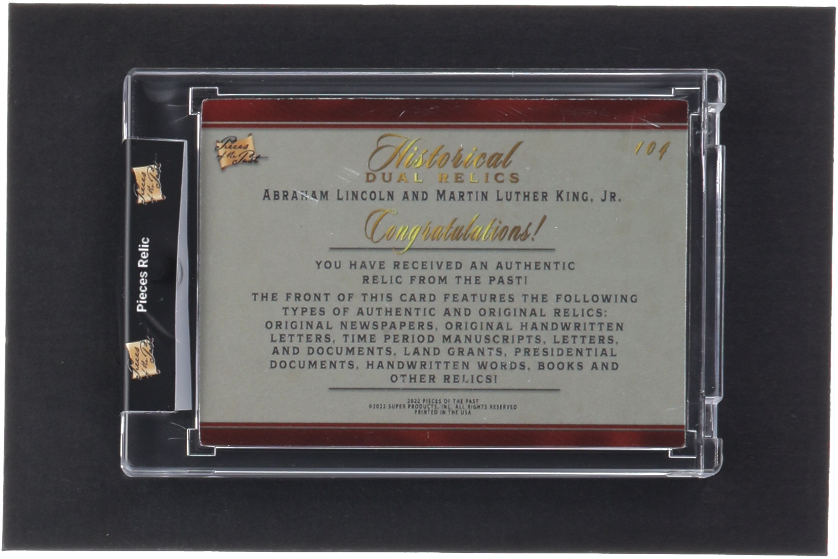 Abraham Lincoln / Martin Luther King Jr. 2022 Pieces of the Past Historical Dual Relics #104 at PristineAuction.com Abraham Lincoln / Martin Luther King Jr. 2022 Pieces of the Past Historical Dual Relics #104 at PristineAuction.com