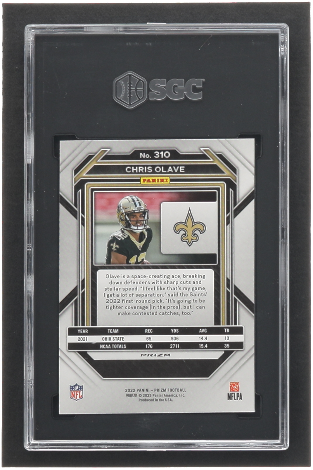 Chris Olave 2022 Panini Prizm Prizms Red White and Blue #310 RC (SGC 9) at PristineAuction.com Chris Olave 2022 Panini Prizm Prizms Red White and Blue #310 RC (SGC 9) at PristineAuction.com