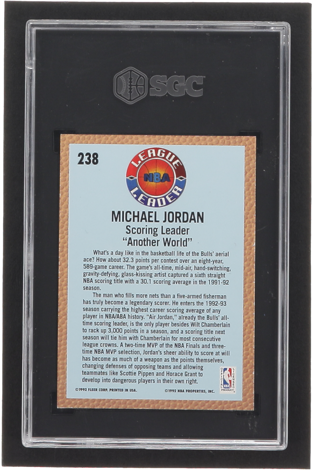 Michael Jordan 1992-93 Fleer #238 LL (SGC 9) at PristineAuction.com Michael Jordan 1992-93 Fleer #238 LL (SGC 9) at PristineAuction.com