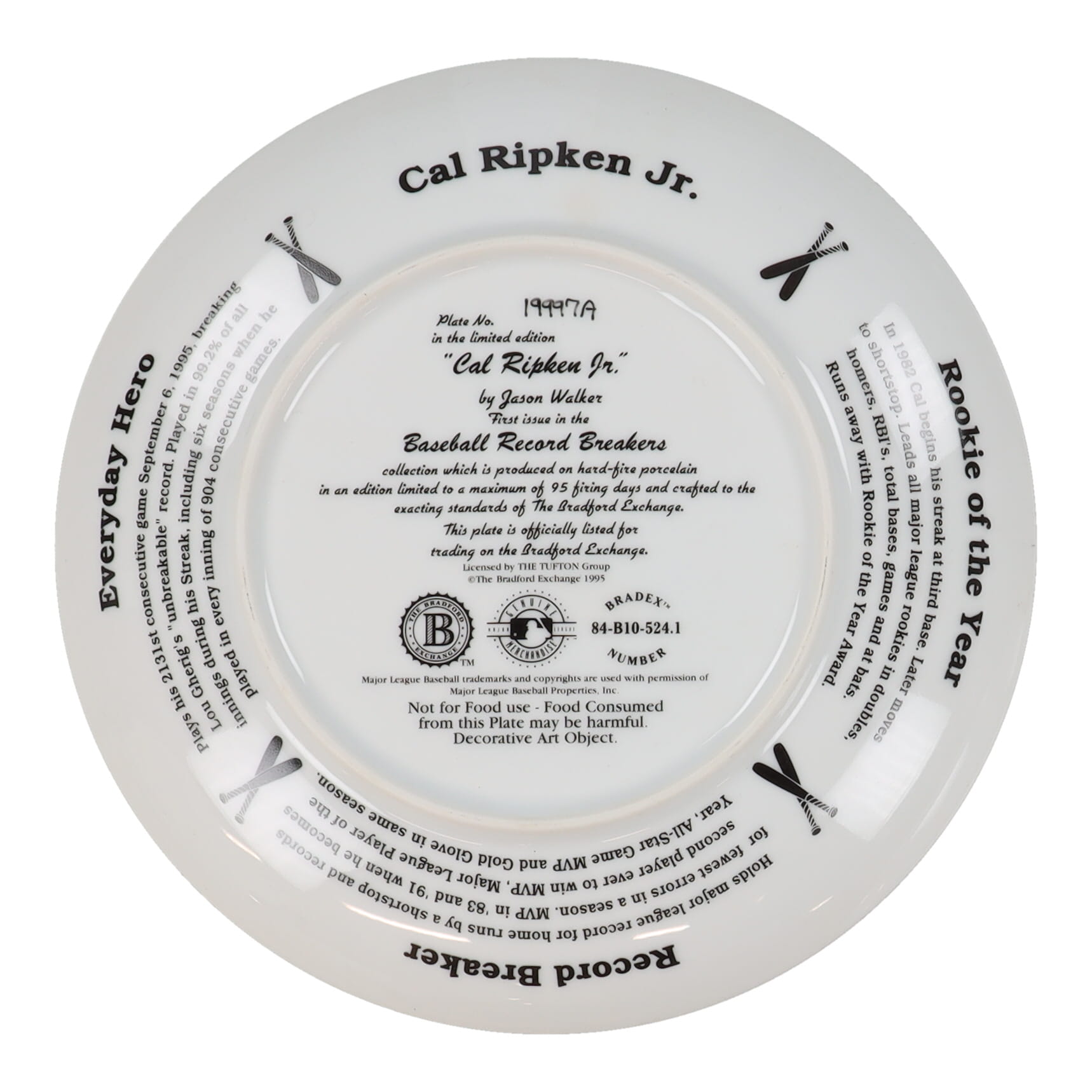 Cal Ripken Jr. LE 1995 The Bradford Exchange Ceramic Plate at PristineAuction.com Cal Ripken Jr. LE 1995 The Bradford Exchange Ceramic Plate at PristineAuction.com