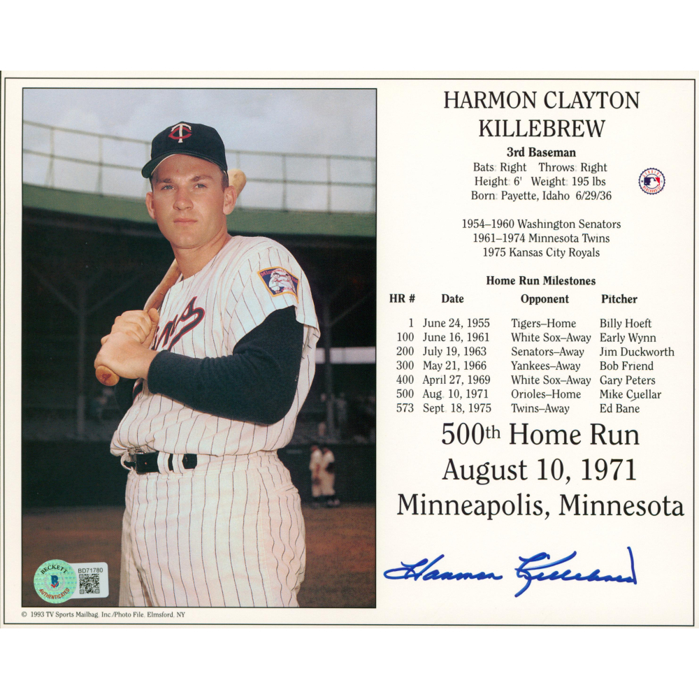 Harmon Killebrew Signed Twins 8x10 Photo (Beckett) Pristine Auction