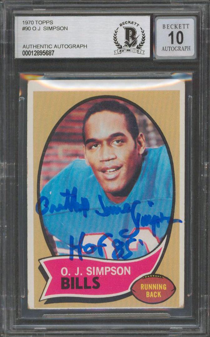 O.J. Simpson Signed 1970 Topps #90 RC Inscribed "HOF 85" (BGS | Autograph Graded 10) at PristineAuction.com O.J. Simpson Signed 1970 Topps #90 RC Inscribed "HOF 85" (BGS | Autograph Graded 10) at PristineAuction.com