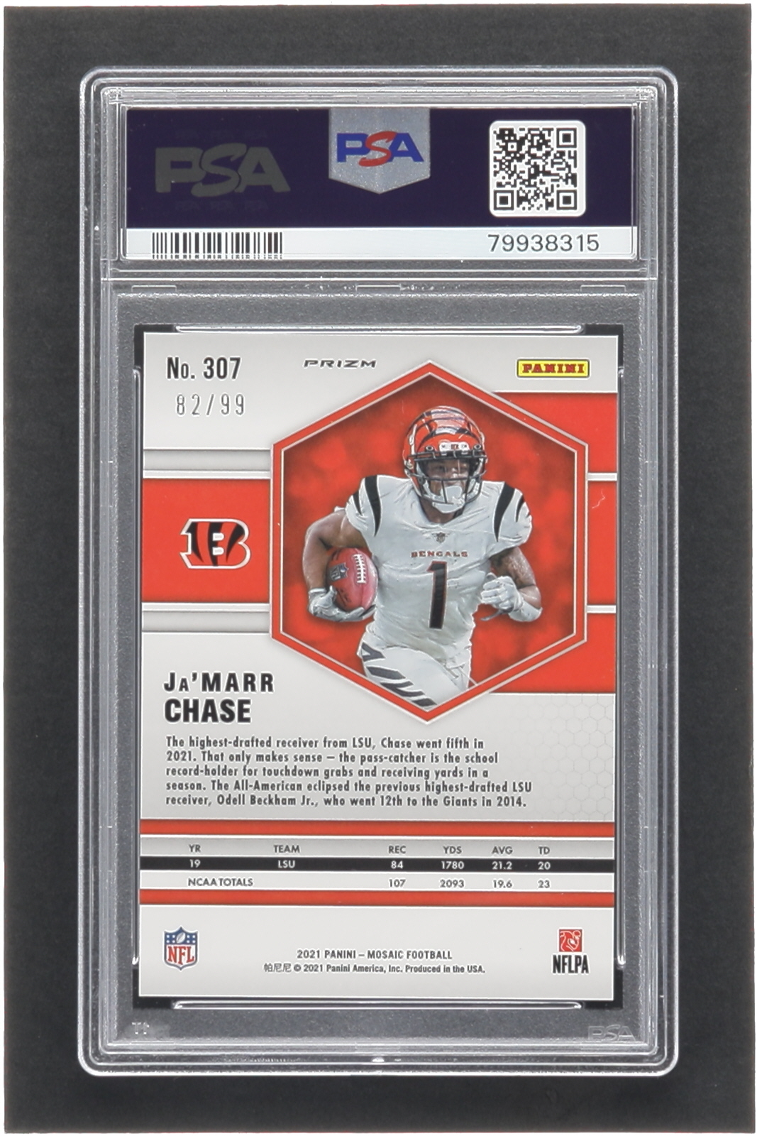 Ja'Marr Chase 2021 Panini Mosaic Mosaic Blue #307 #62/99 RC (PSA 10) at PristineAuction.com Ja'Marr Chase 2021 Panini Mosaic Mosaic Blue #307 #62/99 RC (PSA 10) at PristineAuction.com