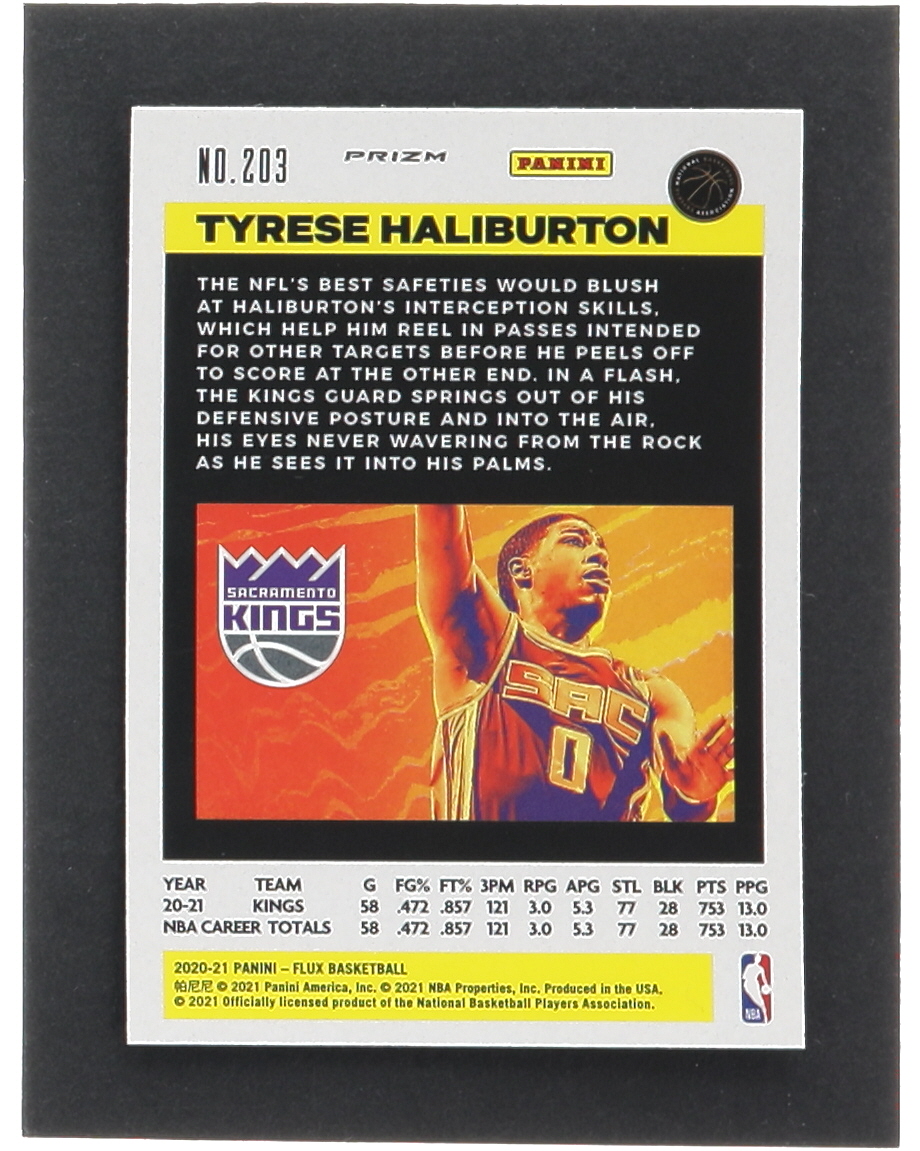 Tyrese Haliburton 2020-21 Panini Flux Factory Pulsar #203 RC at PristineAuction.com Tyrese Haliburton 2020-21 Panini Flux Factory Pulsar #203 RC at PristineAuction.com