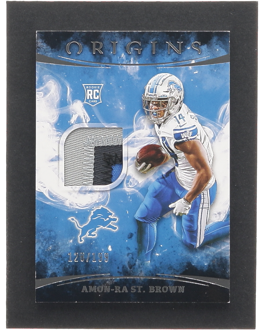 Amon-Ra St. Brown 2021 Panini Origins Rookie Patches #29 RC #128/199 at PristineAuction.com Amon-Ra St. Brown 2021 Panini Origins Rookie Patches #29 RC #128/199 at PristineAuction.com
