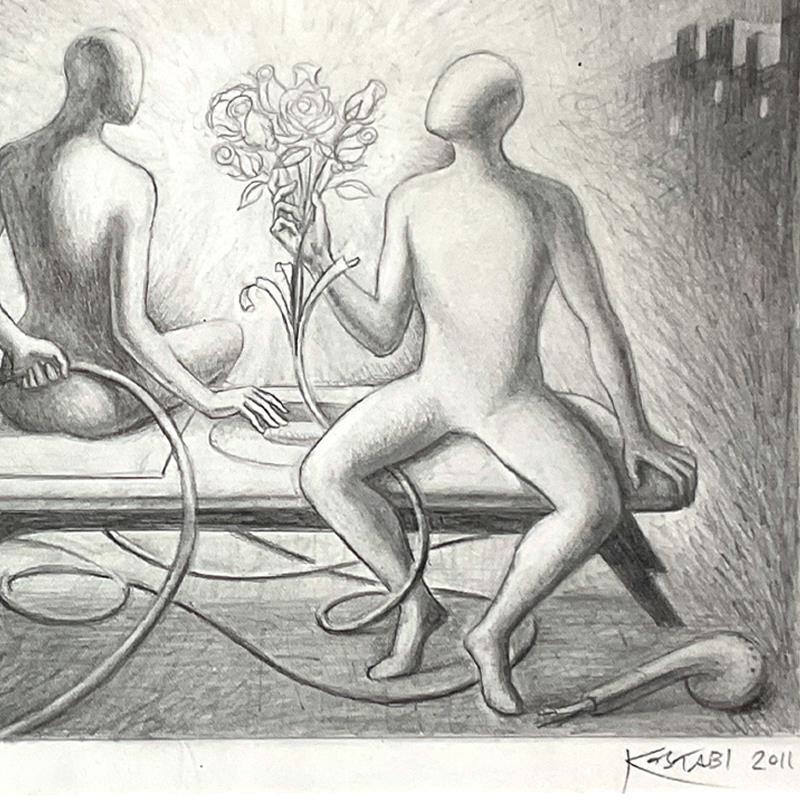 "They're Playing My Song" 17x15 Custom Framed Original Drawing by Mark Kostabi (PA) at PristineAuction.com "They're Playing My Song" 17x15 Custom Framed Original Drawing by Mark Kostabi (PA) at PristineAuction.com