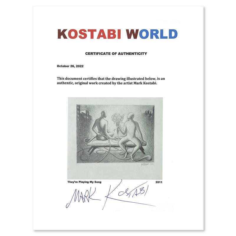 "They're Playing My Song" 17x15 Custom Framed Original Drawing by Mark Kostabi (PA) at PristineAuction.com "They're Playing My Song" 17x15 Custom Framed Original Drawing by Mark Kostabi (PA) at PristineAuction.com