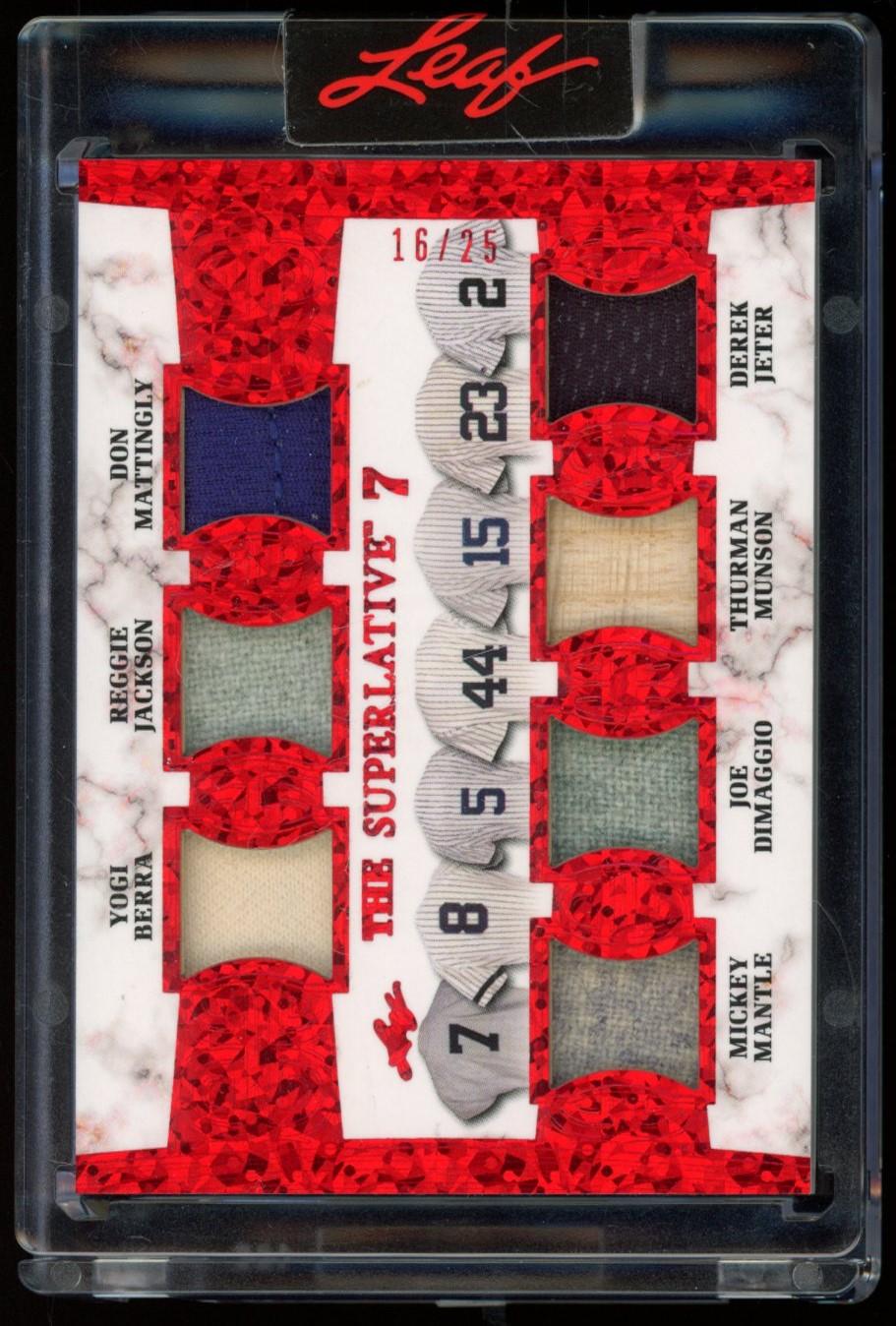 Mickey Mantle / Joe DiMaggio / Derek Jeter / Reggie Jackson / Yogi Berra / Don Mattingly / Thurman Munson 2023 Leaf The Superlative 7 Red Pattern #TS78 #16/25 at PristineAuction.com Mickey Mantle / Joe DiMaggio / Derek Jeter / Reggie Jackson / Yogi Berra / Don Mattingly / Thurman Munson 2023 Leaf The Superlative 7 Red Pattern #TS78 #16/25 at PristineAuction.com