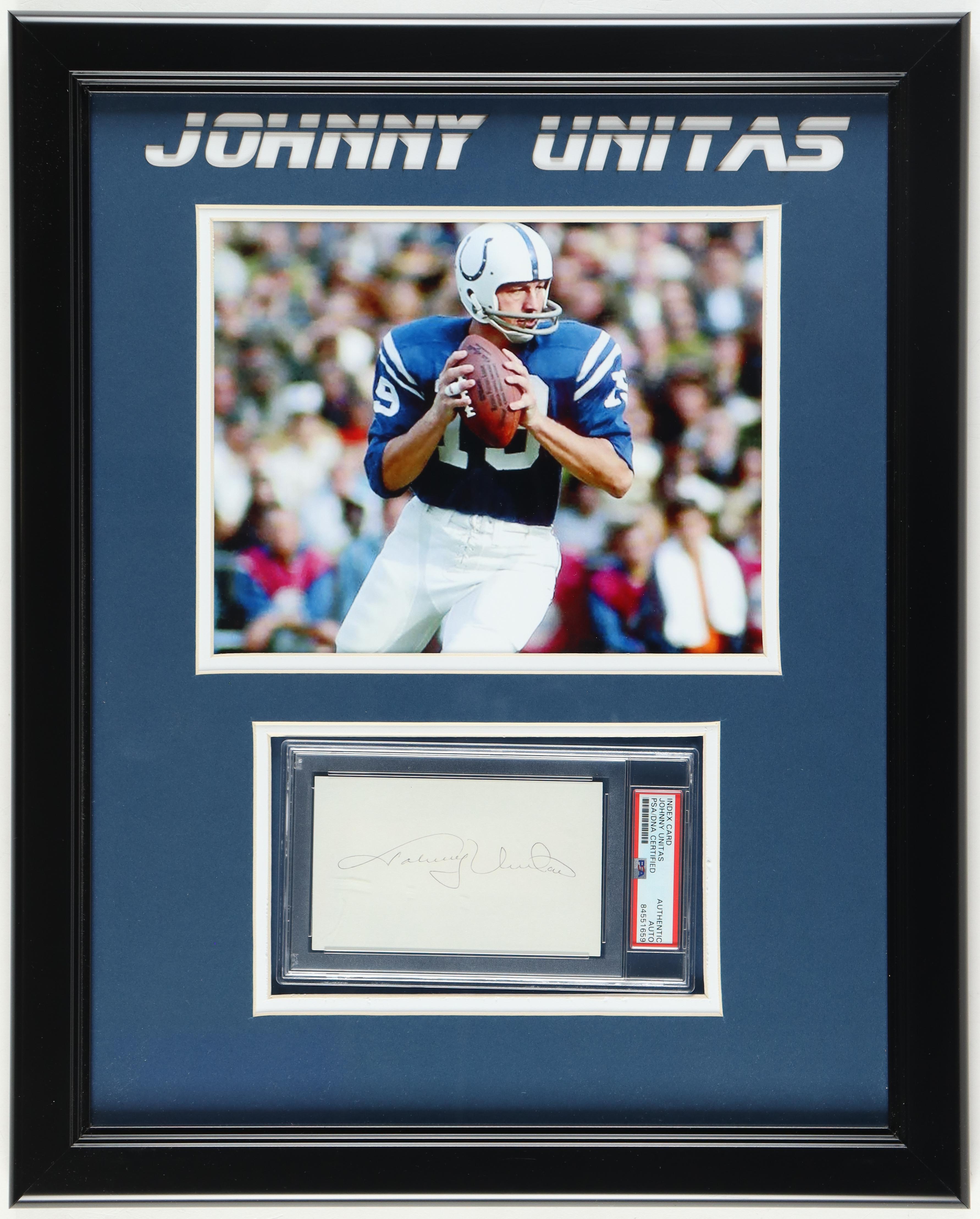 Johnny Unitas Signed Colts Custom Framed Cut Display (PSA) at PristineAuction.com Johnny Unitas Signed Colts Custom Framed Cut Display (PSA) at PristineAuction.com