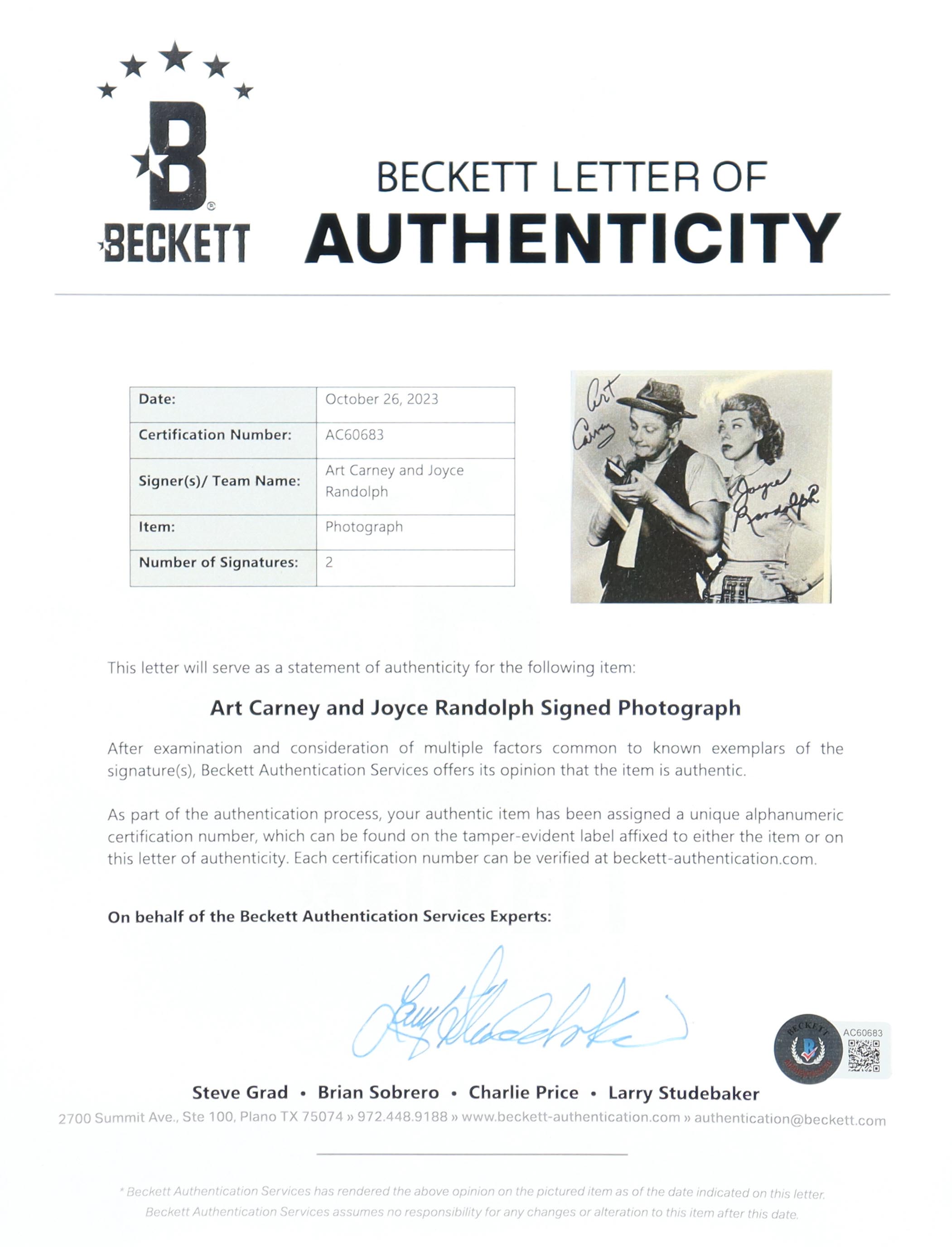 Art Carney & Joyce Randolph Signed "The Honeymooners" Custom Framed Photo Display (Beckett) at PristineAuction.com Art Carney & Joyce Randolph Signed "The Honeymooners" Custom Framed Photo Display (Beckett) at PristineAuction.com