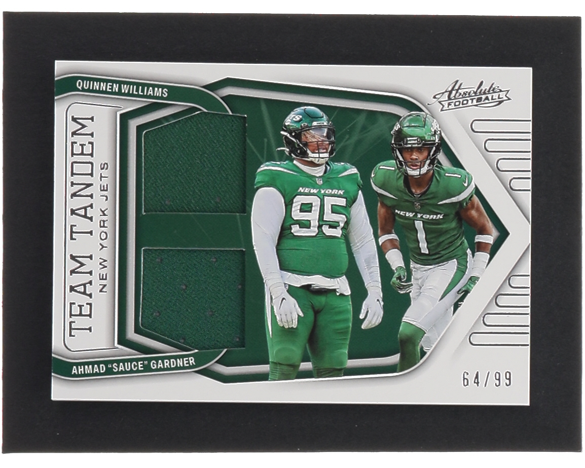 Quinnen Williams / Ahmad Gardner 2022 Absolute Team Tandem Materials #9 #64/99 at PristineAuction.com Quinnen Williams / Ahmad Gardner 2022 Absolute Team Tandem Materials #9 #64/99 at PristineAuction.com