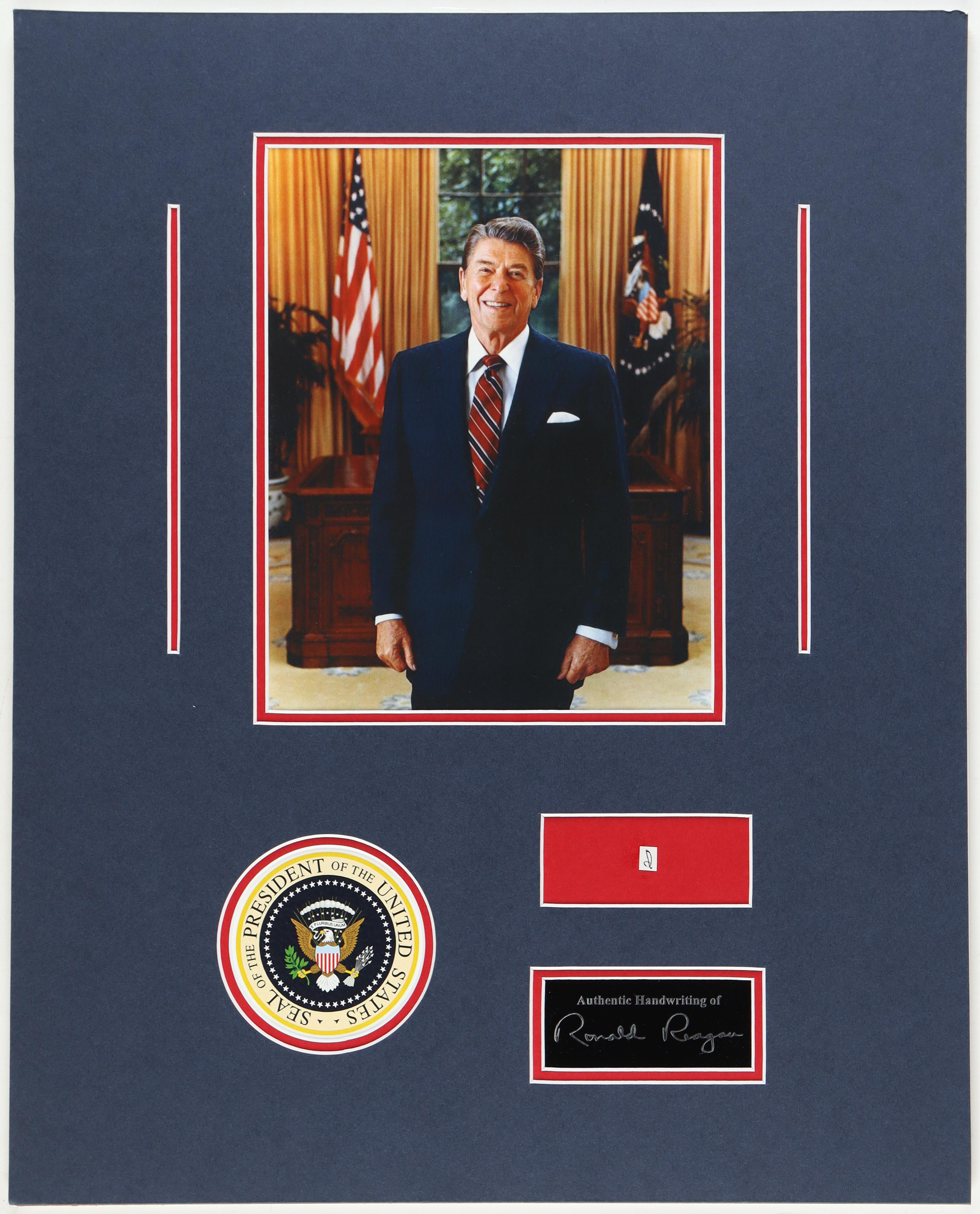 Ronald Reagan Hand-Written Custom Matted Cut Display (Beckett) at PristineAuction.com Ronald Reagan Hand-Written Custom Matted Cut Display (Beckett) at PristineAuction.com