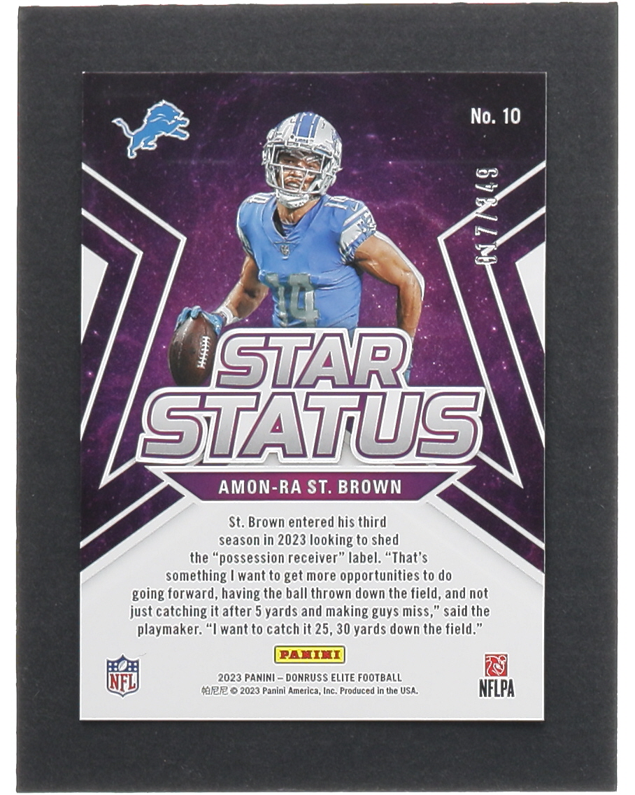 Amon-Ra St. Brown 2023 Elite Star Status #10 #017/349 at PristineAuction.com Amon-Ra St. Brown 2023 Elite Star Status #10 #017/349 at PristineAuction.com