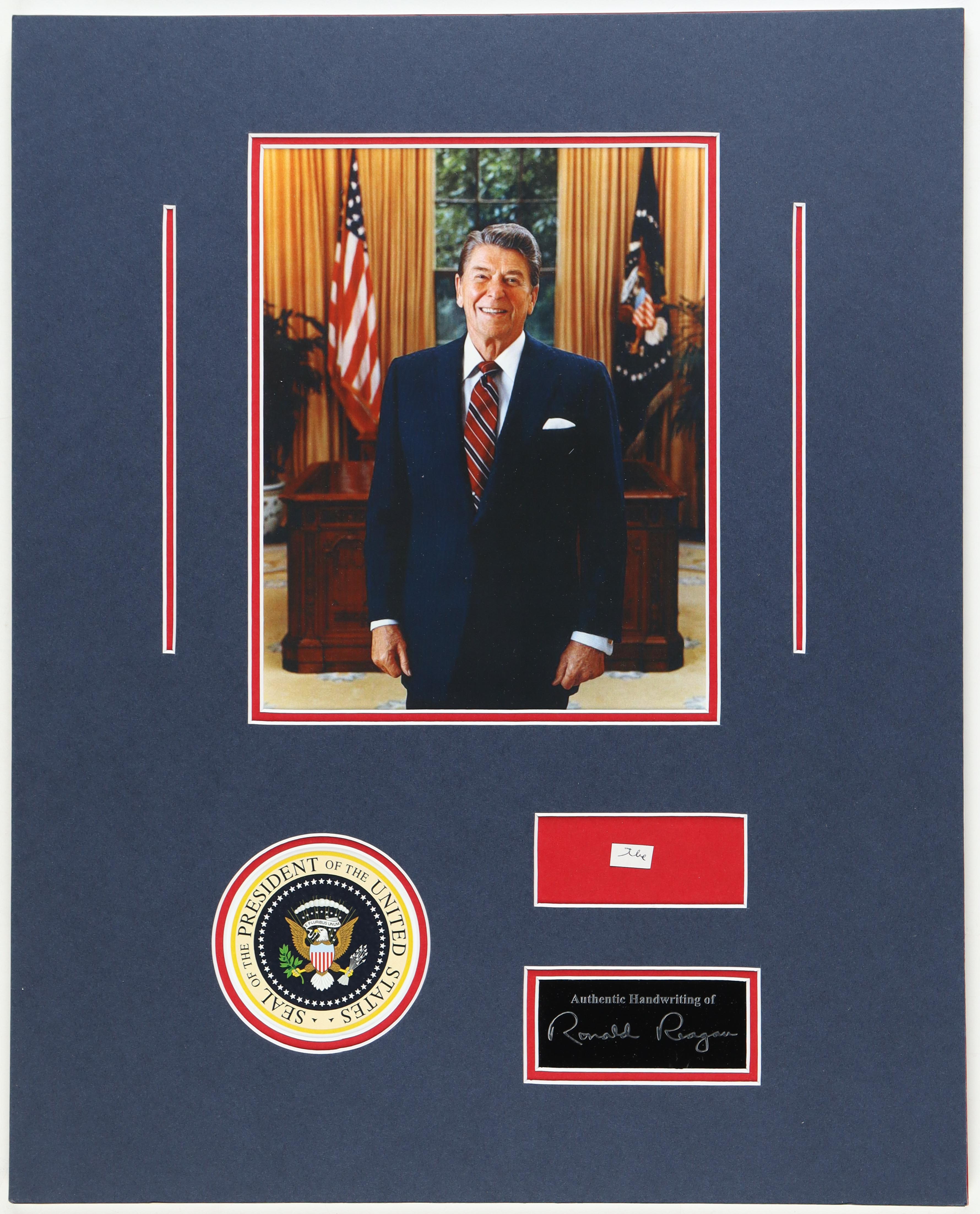Ronald Reagan Hand-Written Custom Matted Cut Display (Beckett) at PristineAuction.com Ronald Reagan Hand-Written Custom Matted Cut Display (Beckett) at PristineAuction.com