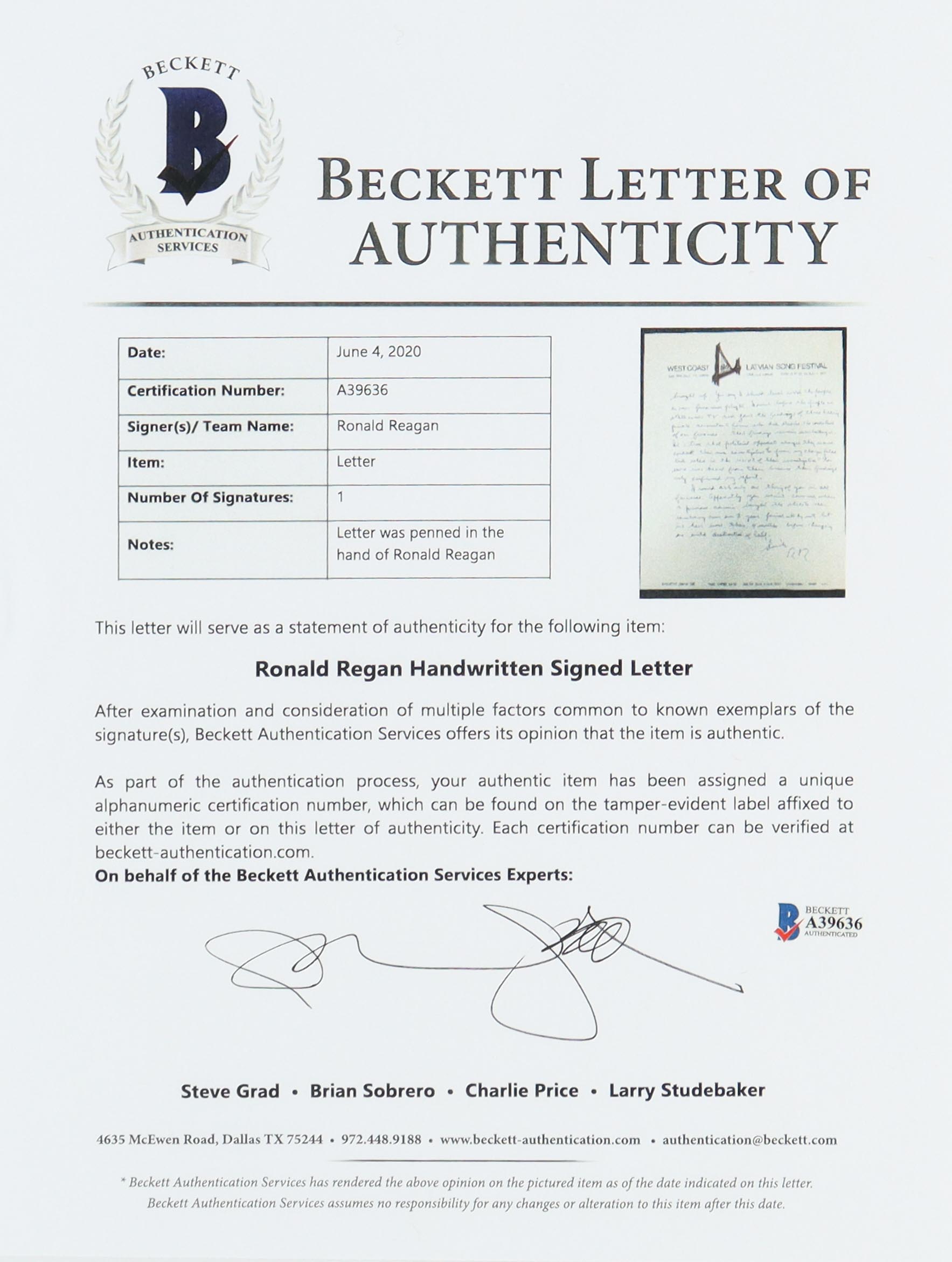 Ronald Reagan Hand-Written Custom Matted Cut Display (Beckett) at PristineAuction.com Ronald Reagan Hand-Written Custom Matted Cut Display (Beckett) at PristineAuction.com