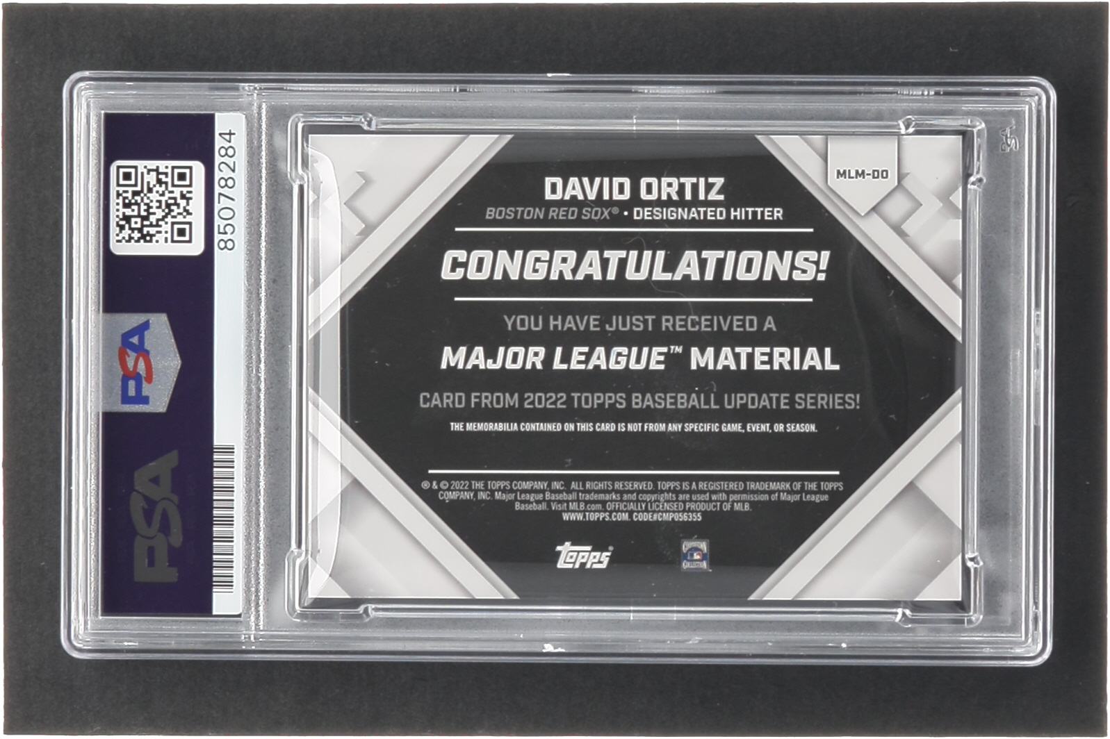 David Ortiz Signed 2022 Topps Major League Materials Black #MLMDO #160/199 (PSA) at PristineAuction.com David Ortiz Signed 2022 Topps Major League Materials Black #MLMDO #160/199 (PSA) at PristineAuction.com