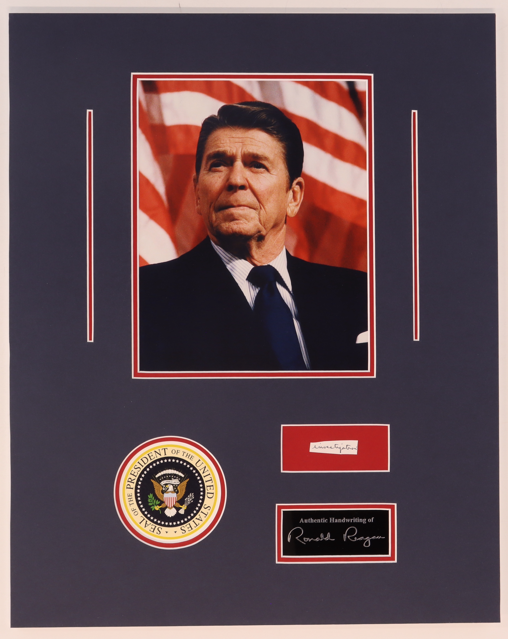 Ronald Reagan Hand-Written Custom Matted Cut Display (Beckett) at PristineAuction.com Ronald Reagan Hand-Written Custom Matted Cut Display (Beckett) at PristineAuction.com