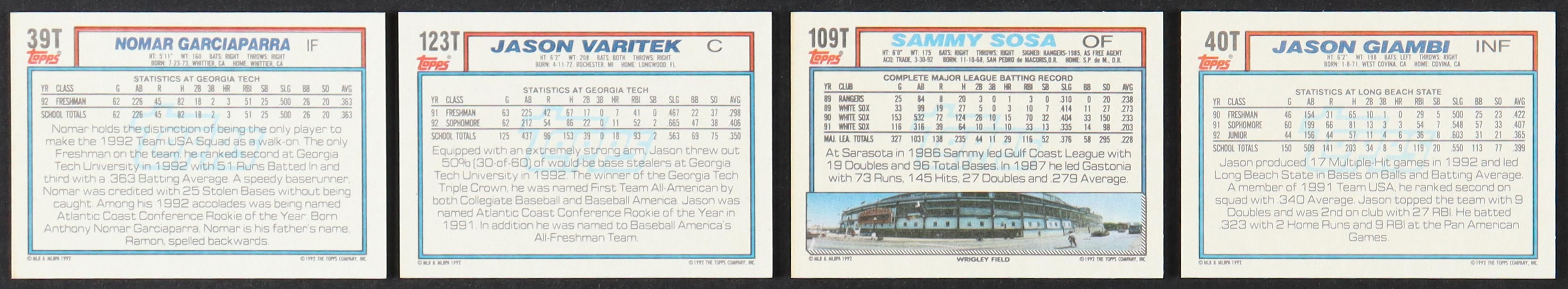 1992 Topps Traded Baseball Complete Set of (132) Cards with Nomar Garciaparra #39T USA RC, Jason Varitek #123T USA RC, Sammy Sosa #109T Cubs, Jason Giambi #40T USA at PristineAuction.com 1992 Topps Traded Baseball Complete Set of (132) Cards with Nomar Garciaparra #39T USA RC, Jason Varitek #123T USA RC, Sammy Sosa #109T Cubs, Jason Giambi #40T USA at PristineAuction.com