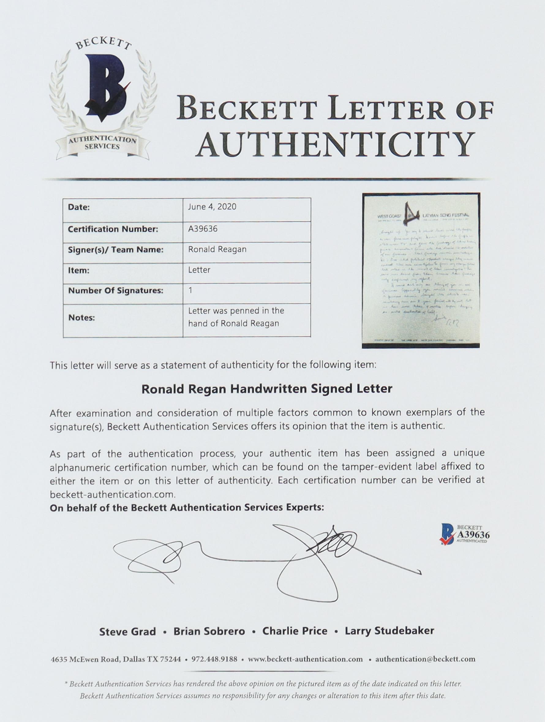 Ronald Reagan Hand-Written Custom Matted Cut Display (Beckett) at PristineAuction.com Ronald Reagan Hand-Written Custom Matted Cut Display (Beckett) at PristineAuction.com