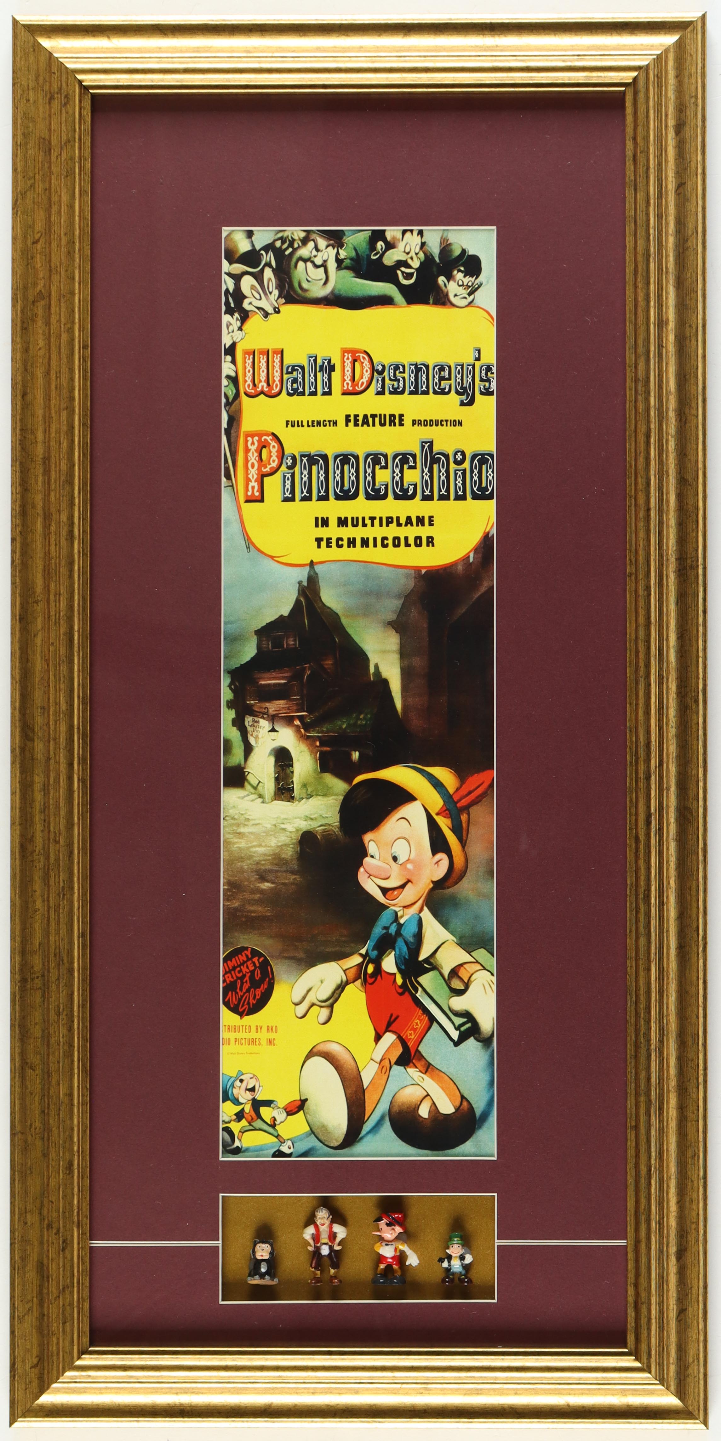 Pinocchio 13x26 Movie Poster Display With (4) 1960 Pinocchio Movie Hand Painted Ceramic Figures at PristineAuction.com Pinocchio 13x26 Movie Poster Display With (4) 1960 Pinocchio Movie Hand Painted Ceramic Figures at PristineAuction.com