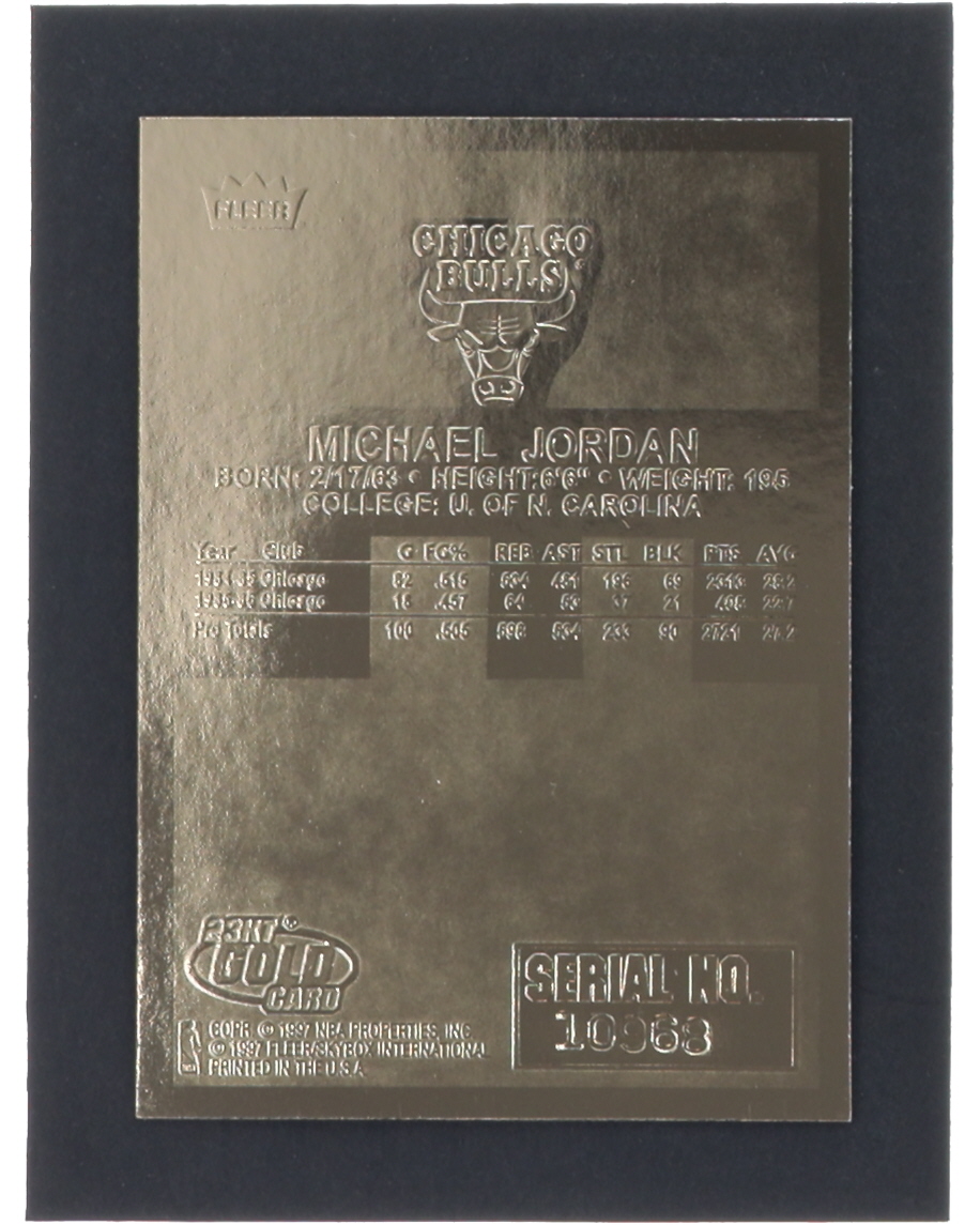 Michael Jordan 1997 Fleer Premier Signature Series Red Holo Refractor 23Kt Gold Card at PristineAuction.com Michael Jordan 1997 Fleer Premier Signature Series Red Holo Refractor 23Kt Gold Card at PristineAuction.com