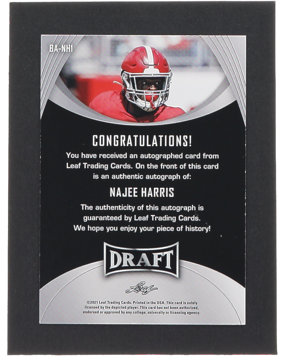 Najee Harris 2021 Leaf Draft Autographs White #BANH1 RC at PristineAuction.com Najee Harris 2021 Leaf Draft Autographs White #BANH1 RC at PristineAuction.com