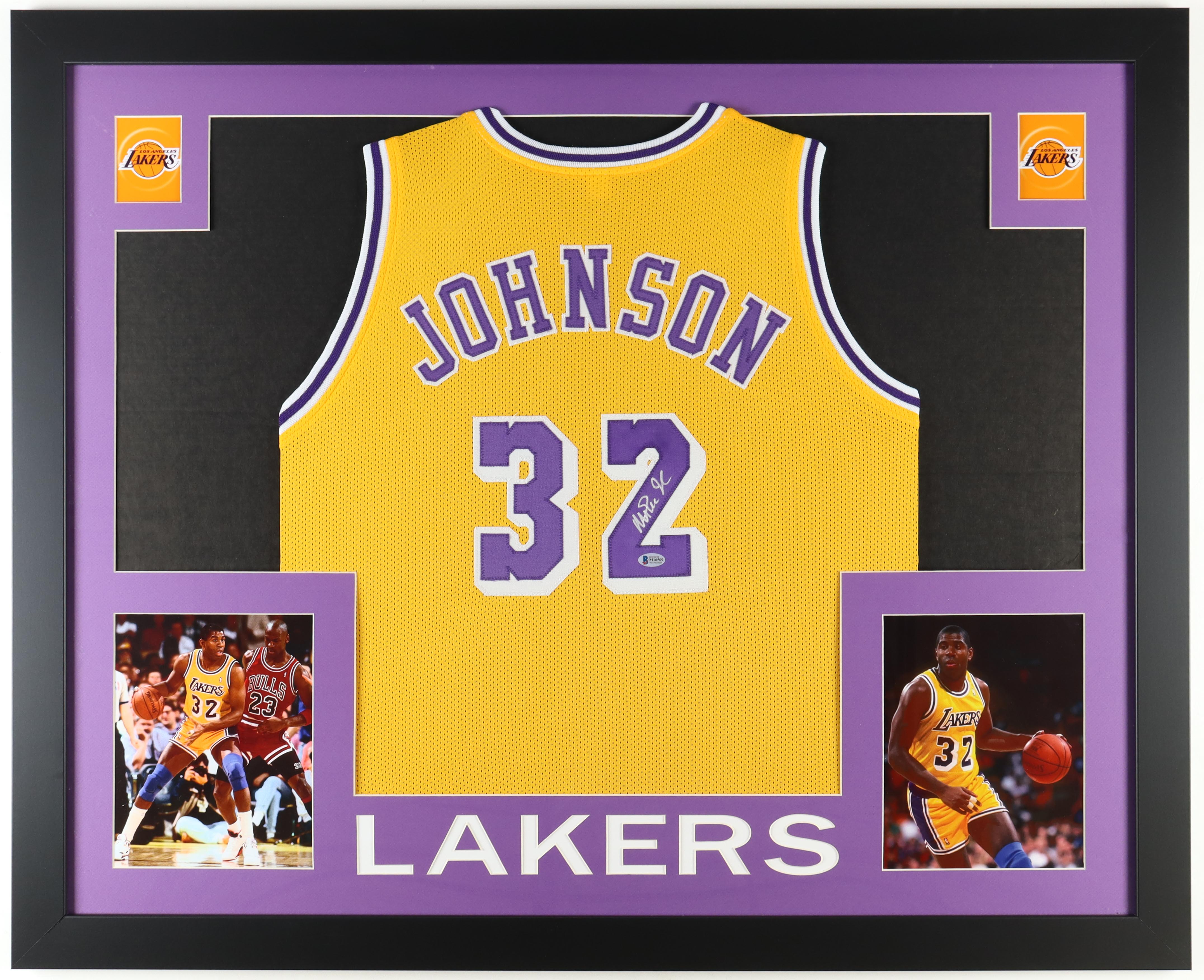 Magic Johnson Signed Custom Framed Jersey Display (Beckett) at PristineAuction.com Magic Johnson Signed Custom Framed Jersey Display (Beckett) at PristineAuction.com