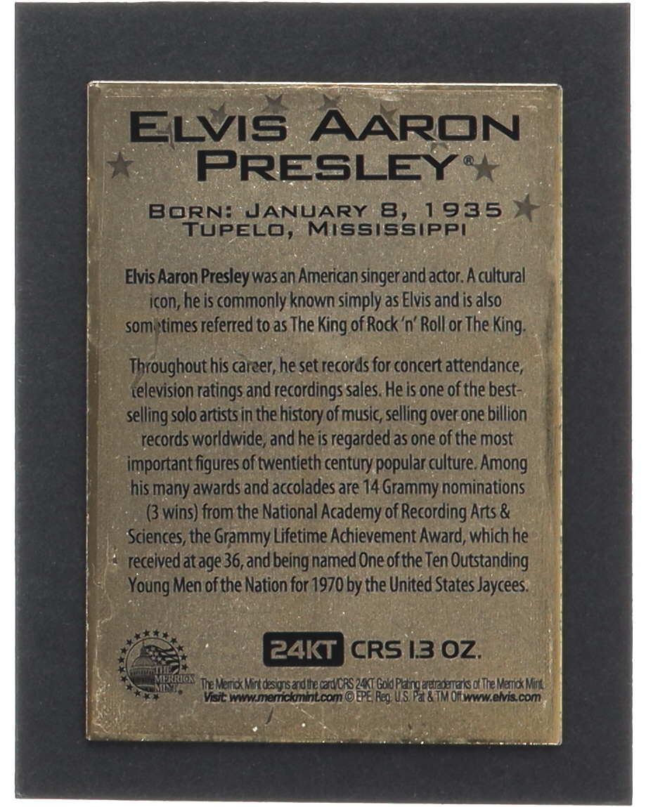Elvis Presley The Merrick Mint Precious Metals 24kt Gold Card at PristineAuction.com Elvis Presley The Merrick Mint Precious Metals 24kt Gold Card at PristineAuction.com