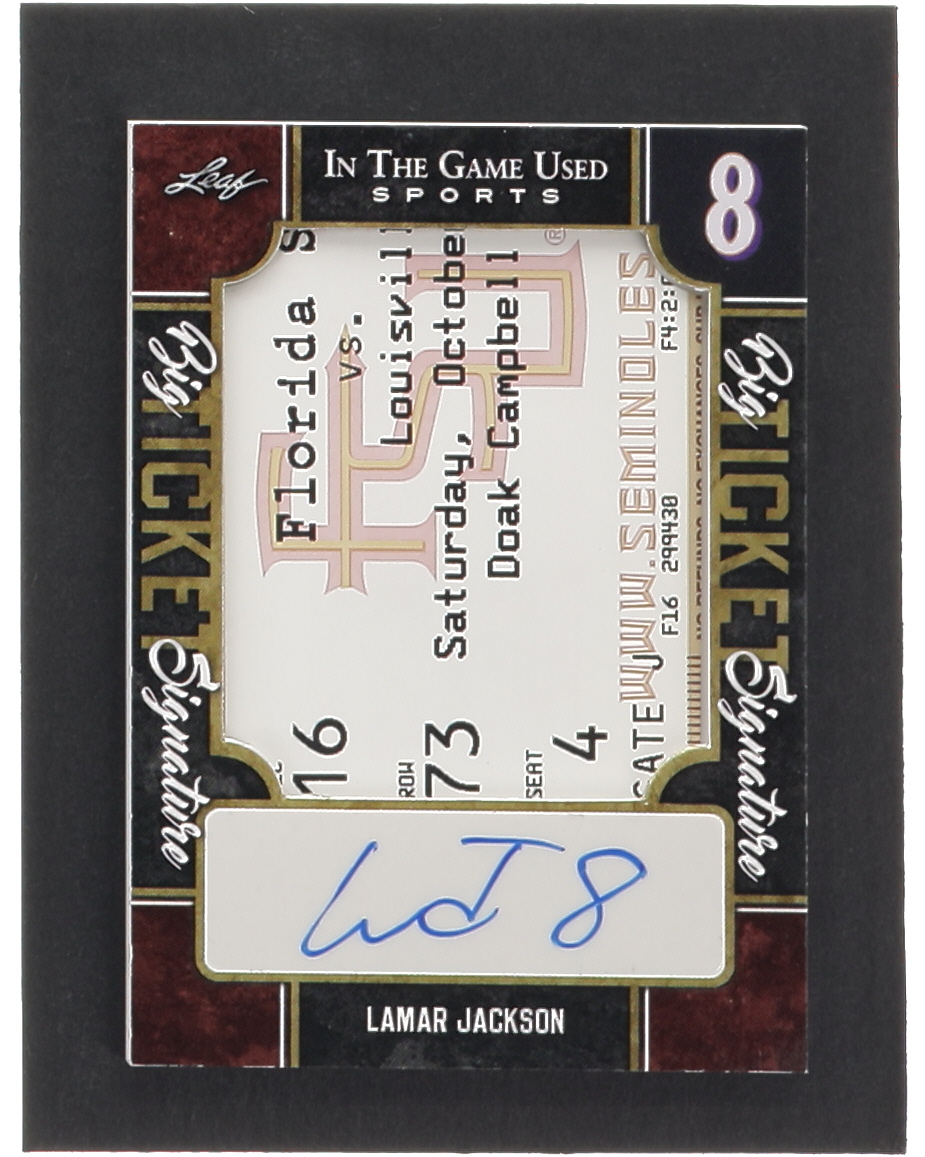 Lamar Jackson 2022 ITG Used Sports Big Ticket Signatures #BTSLJ1 at PristineAuction.com Lamar Jackson 2022 ITG Used Sports Big Ticket Signatures #BTSLJ1 at PristineAuction.com