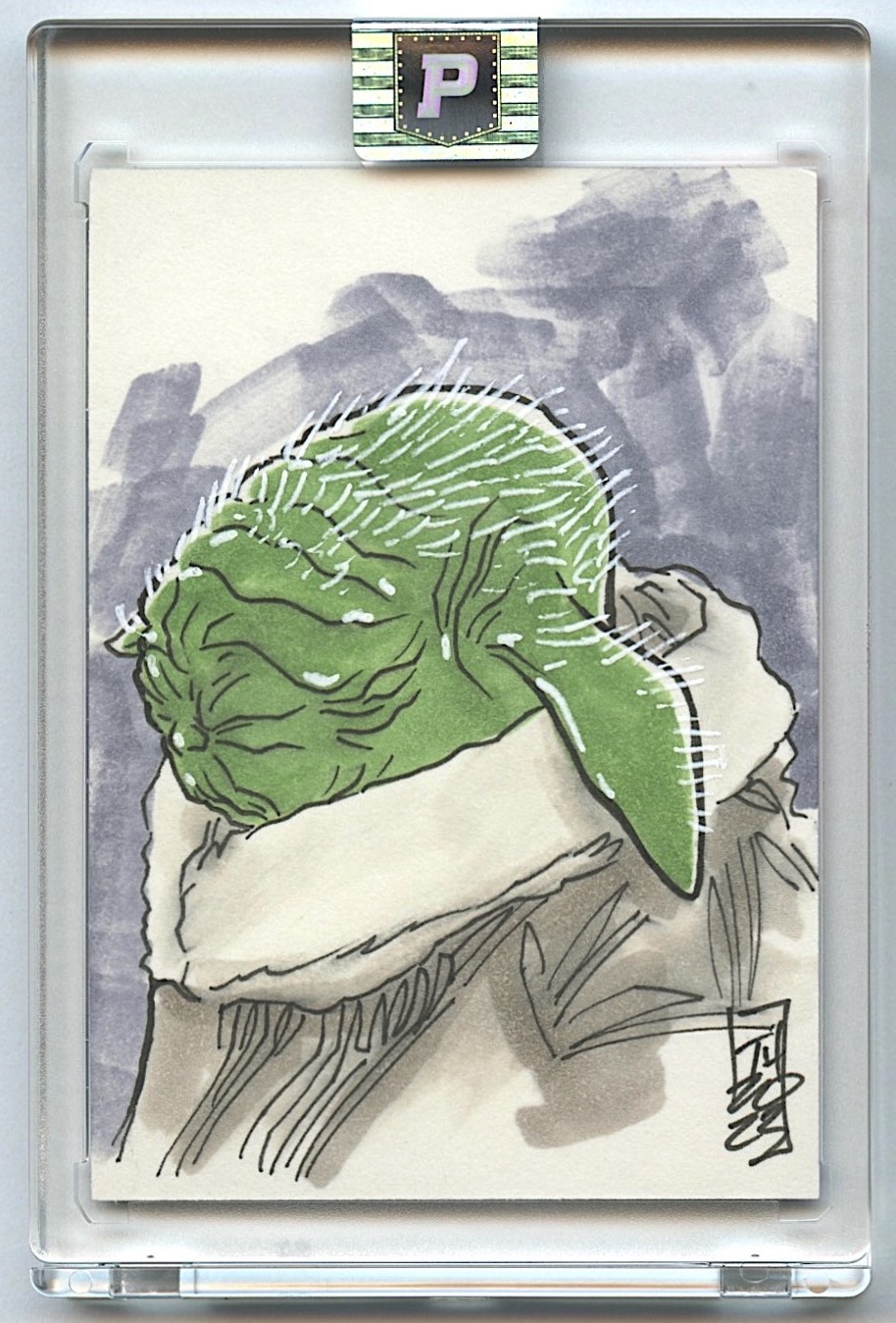 Grogu | Baby Yoda | Star Wars | Original Art Sketch Card by Tom Hodges (1/1 Original Art) at PristineAuction.com Grogu | Baby Yoda | Star Wars | Original Art Sketch Card by Tom Hodges (1/1 Original Art) at PristineAuction.com