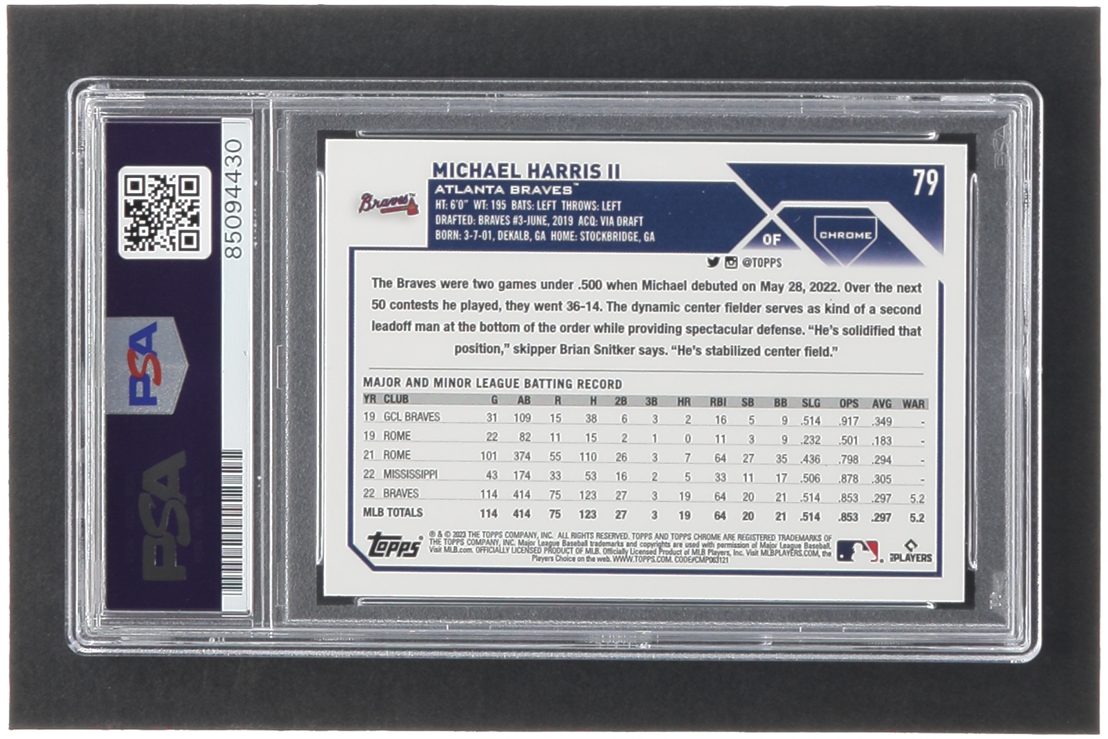 Michael Harris II Signed 2023 Topps Chrome #79 RC (PSA | Auto Grade 10) at PristineAuction.com Michael Harris II Signed 2023 Topps Chrome #79 RC (PSA | Auto Grade 10) at PristineAuction.com