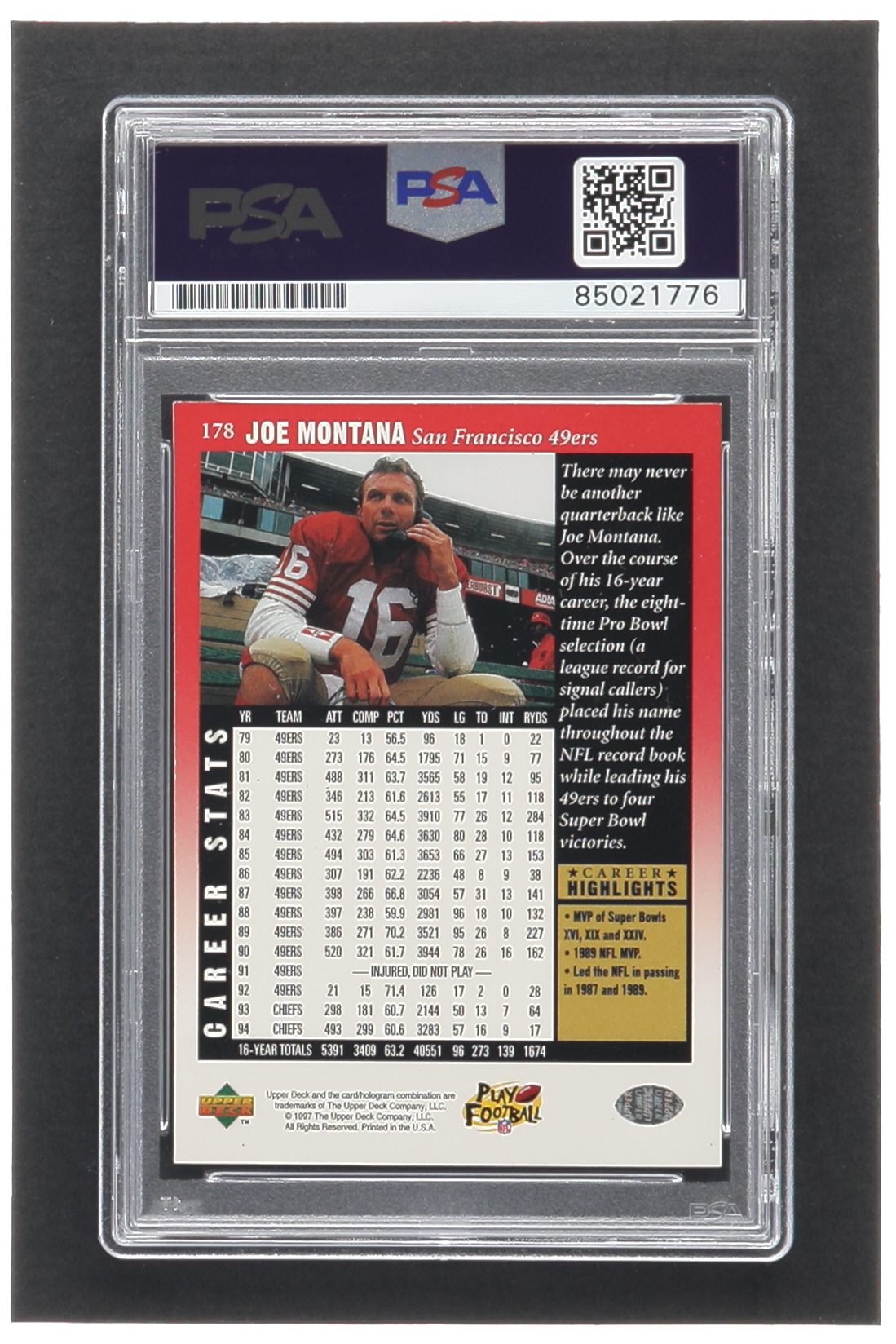 Joe Montana Signed 1997 Upper Deck Legends #178 (PSA) at PristineAuction.com Joe Montana Signed 1997 Upper Deck Legends #178 (PSA) at PristineAuction.com