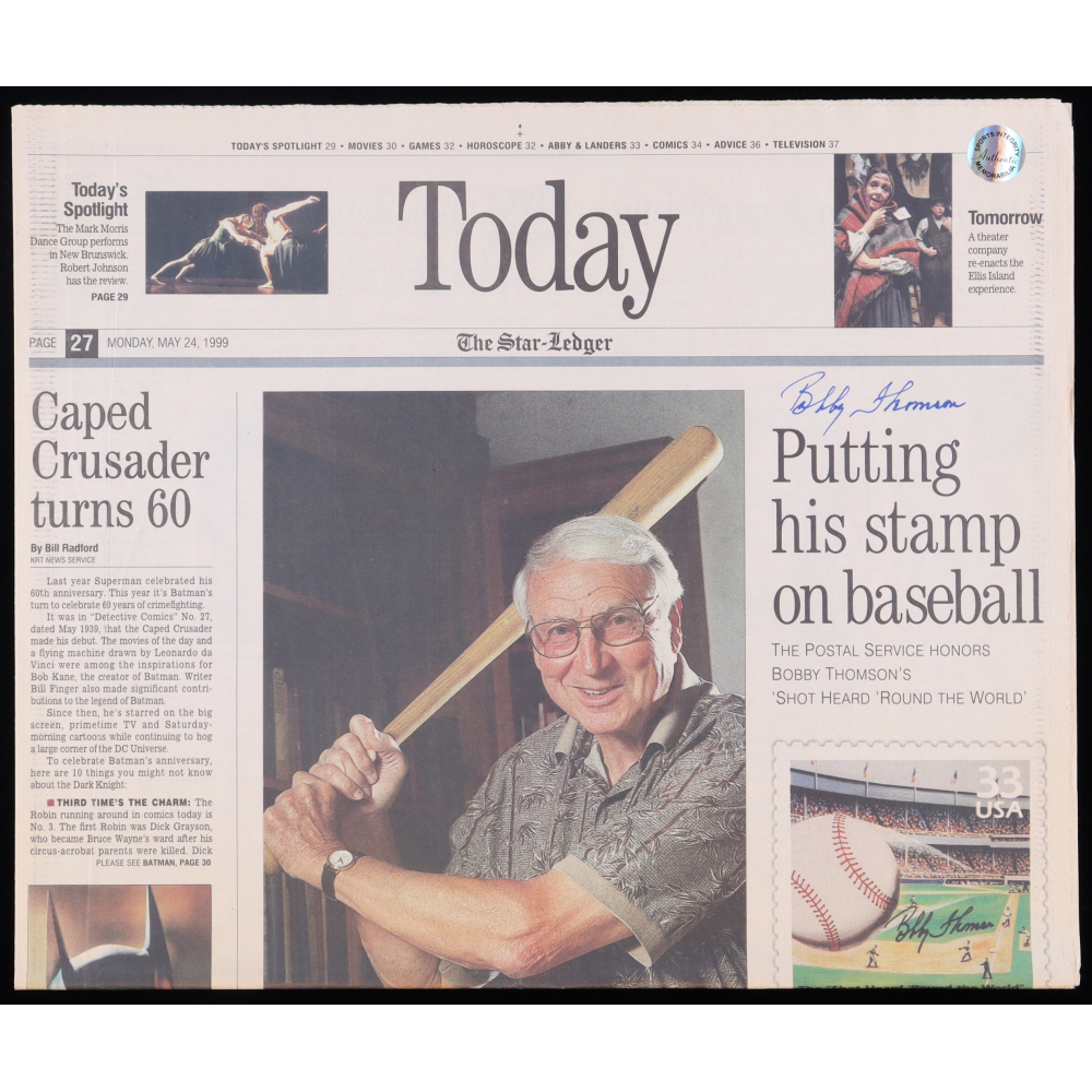Bobby Thomson Signed 1999 The Star Ledger Newspaper (Sports Integrity
