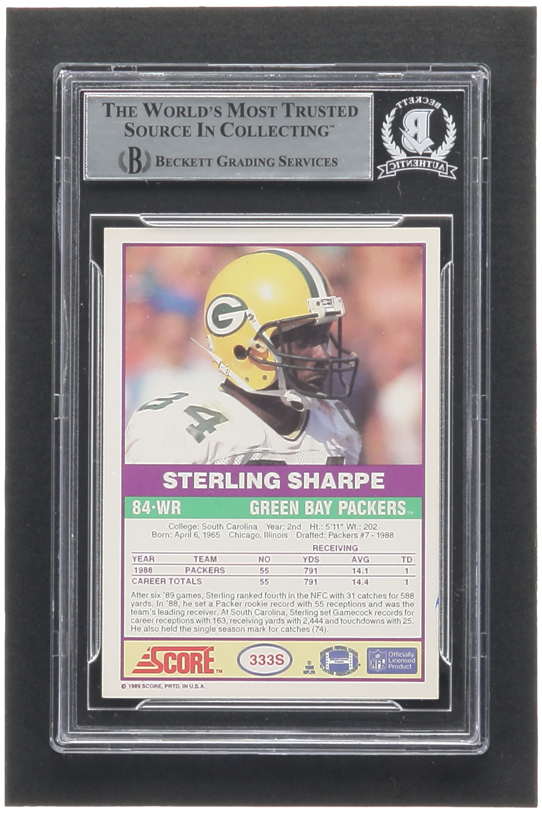 Sterling Sharpe Signed 1989 Score Supplemental #333S RC (BGS) at PristineAuction.com Sterling Sharpe Signed 1989 Score Supplemental #333S RC (BGS) at PristineAuction.com