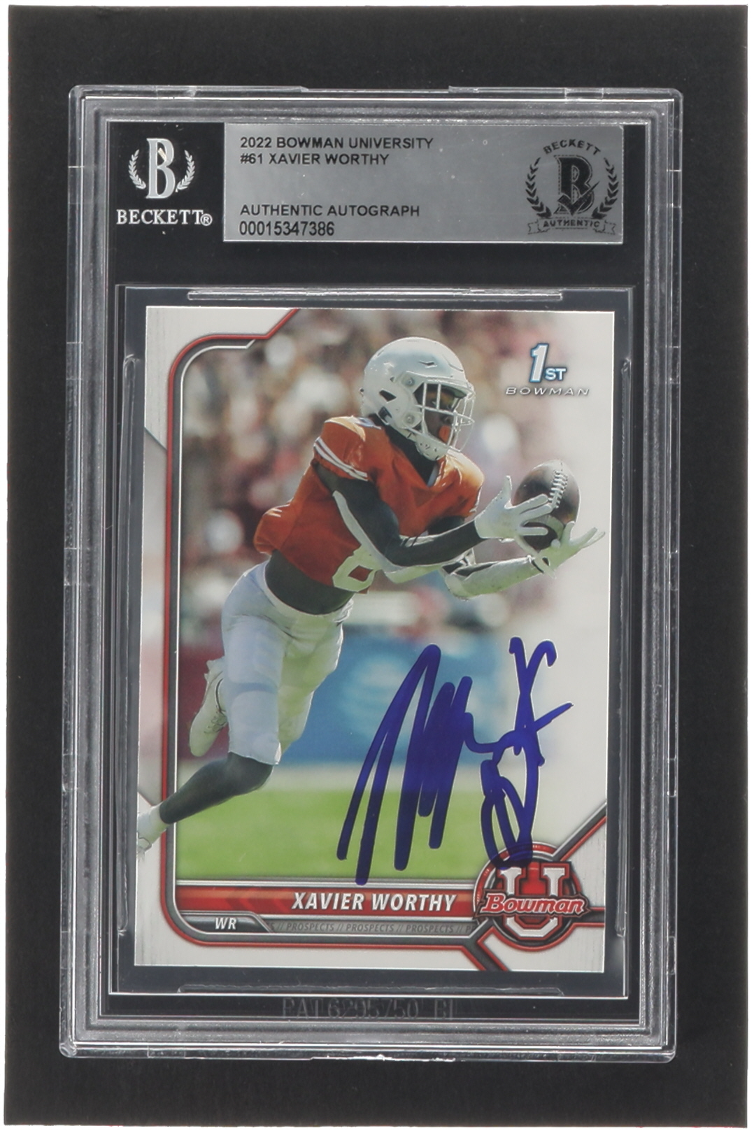 Xavier Worthy Signed 2022 Bowman University #61 RC (BGS) at PristineAuction.com Xavier Worthy Signed 2022 Bowman University #61 RC (BGS) at PristineAuction.com