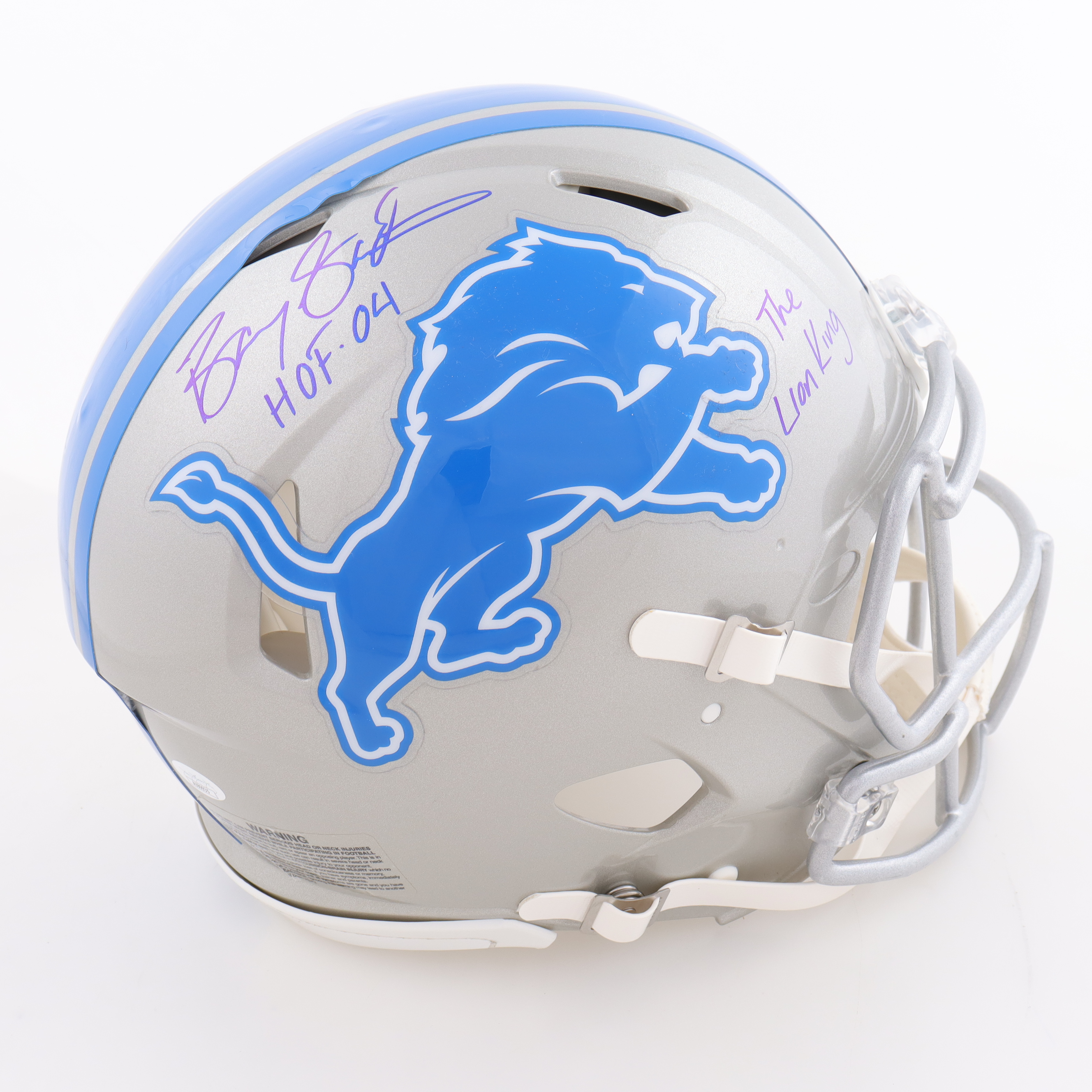 Barry Sanders Signed Lions Full-Size Authentic On-Field Speed Helmet Inscribed "The Lion King" & "HOF 04" (JSA) at PristineAuction.com Barry Sanders Signed Lions Full-Size Authentic On-Field Speed Helmet Inscribed "The Lion King" & "HOF 04" (JSA) at PristineAuction.com