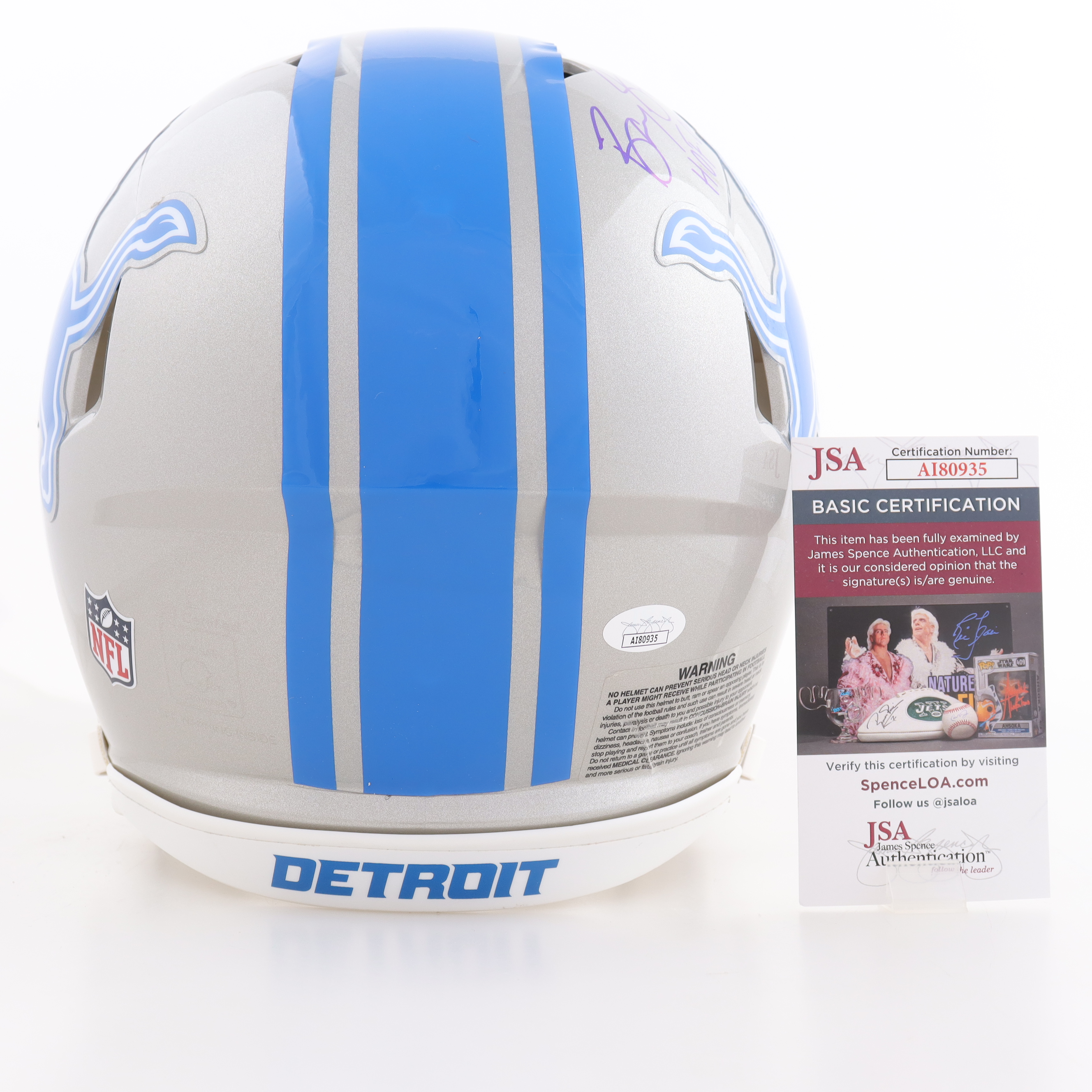 Barry Sanders Signed Lions Full-Size Authentic On-Field Speed Helmet Inscribed "The Lion King" & "HOF 04" (JSA) at PristineAuction.com Barry Sanders Signed Lions Full-Size Authentic On-Field Speed Helmet Inscribed "The Lion King" & "HOF 04" (JSA) at PristineAuction.com