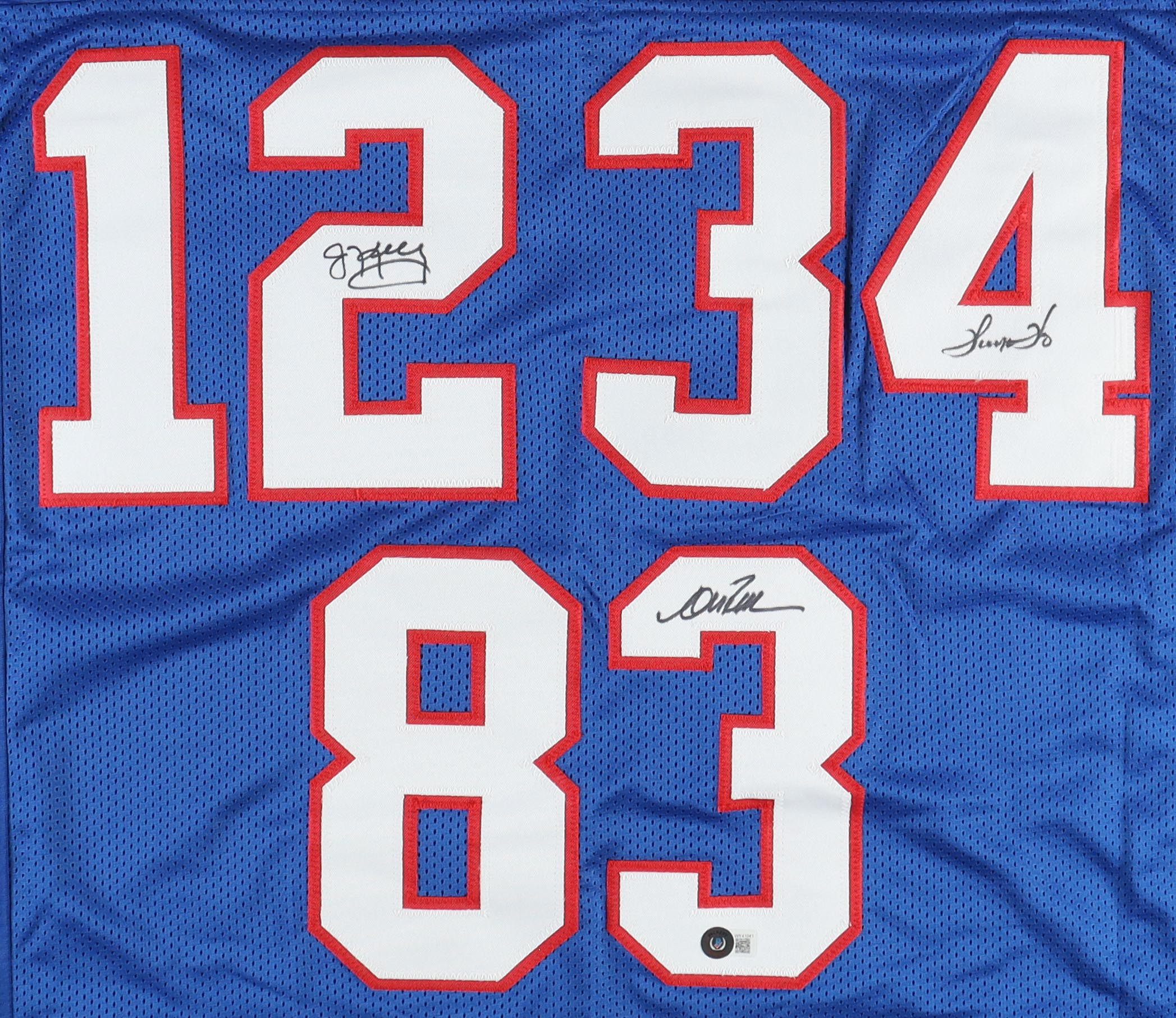 Jim Kelly, Thurman Thomas & Andre Reed Signed Bills Jersey (Beckett) at PristineAuction.com Jim Kelly, Thurman Thomas & Andre Reed Signed Bills Jersey (Beckett) at PristineAuction.com