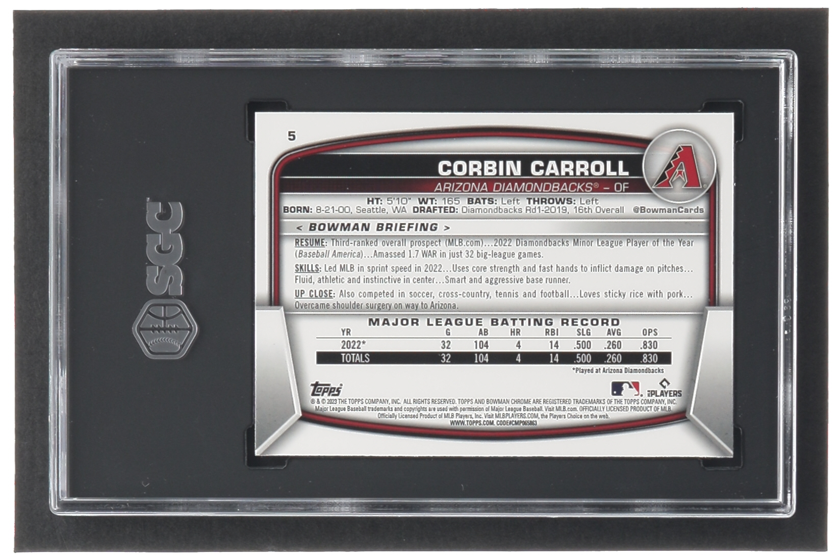 Corbin Carroll 2023 Bowman Chrome #5 RC (SGC 9.5) at PristineAuction.com Corbin Carroll 2023 Bowman Chrome #5 RC (SGC 9.5) at PristineAuction.com