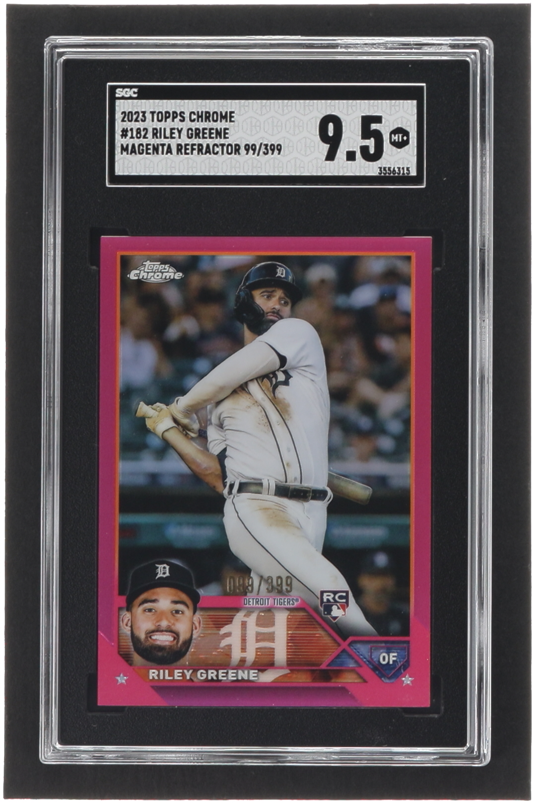 Riley Greene 2023 Topps Chrome Magenta Refractors #182 RC #99/399 (SGC 9.5) at PristineAuction.com Riley Greene 2023 Topps Chrome Magenta Refractors #182 RC #99/399 (SGC 9.5) at PristineAuction.com