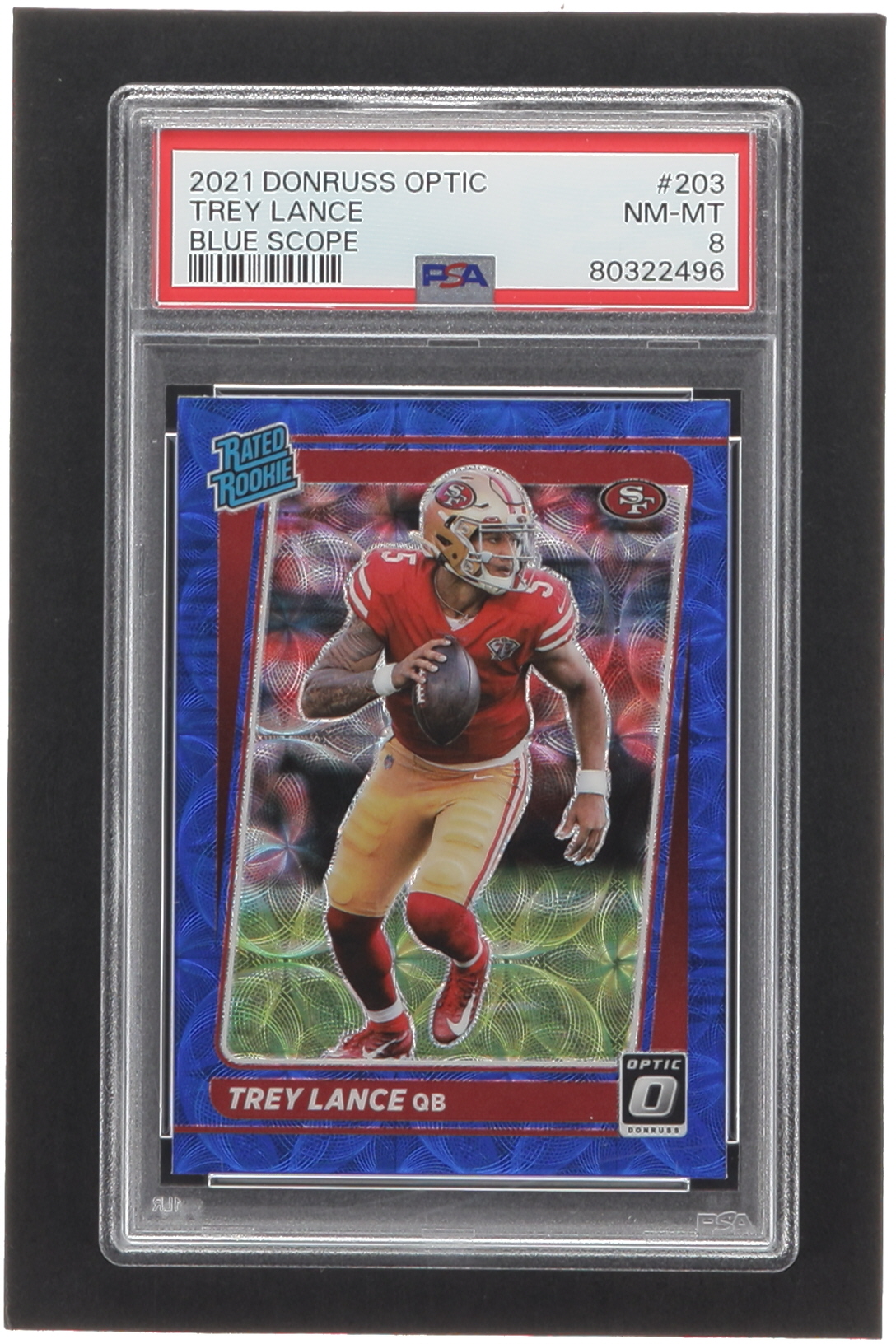 Trey Lance 2021 Donruss Optic Blue Scope #203 RR RC (PSA 8) at PristineAuction.com Trey Lance 2021 Donruss Optic Blue Scope #203 RR RC (PSA 8) at PristineAuction.com