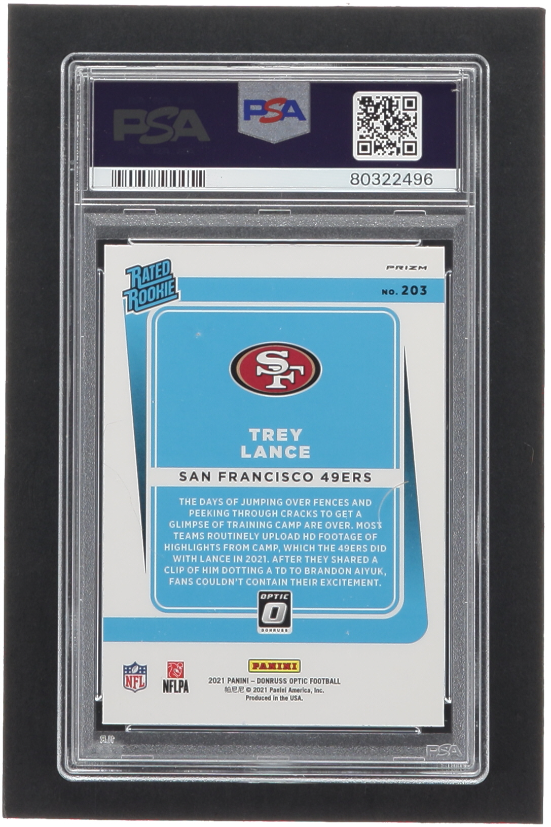 Trey Lance 2021 Donruss Optic Blue Scope #203 RR RC (PSA 8) at PristineAuction.com Trey Lance 2021 Donruss Optic Blue Scope #203 RR RC (PSA 8) at PristineAuction.com